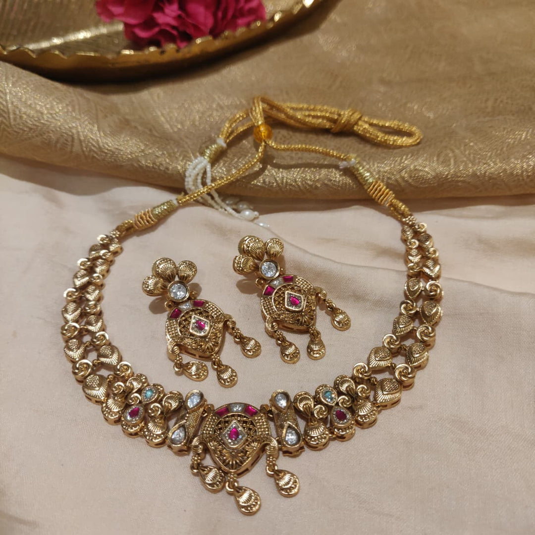 Exquisite Golden AD Stone Bridal Necklace