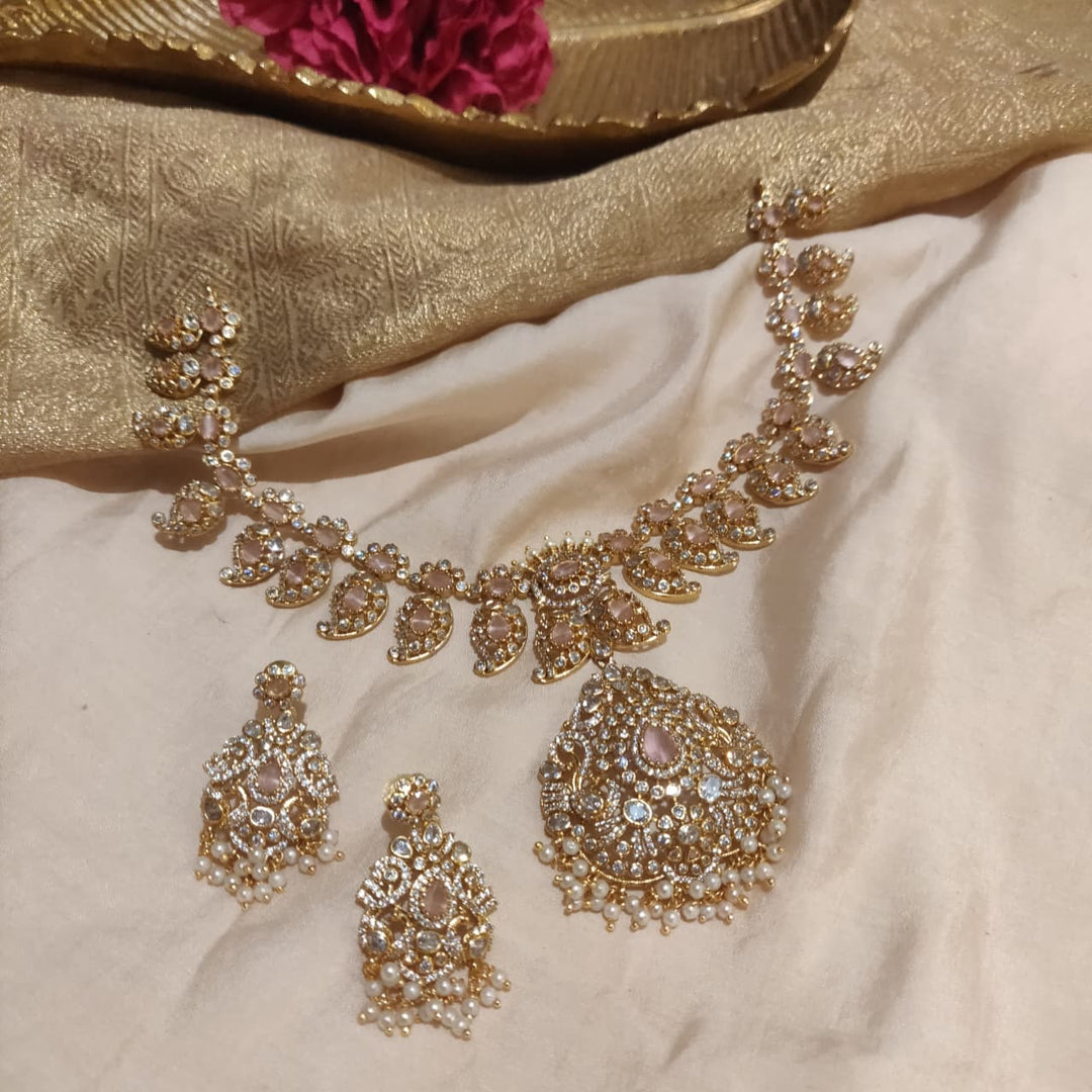Exquisite Pink Crystal AD Stone Necklace