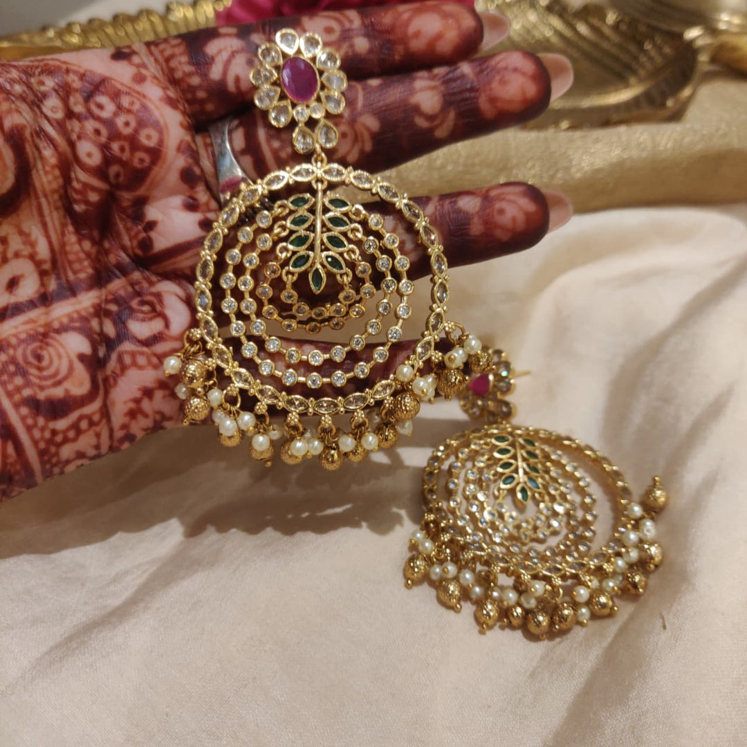 Regal Floral Round Layer Earrings with white golden beads