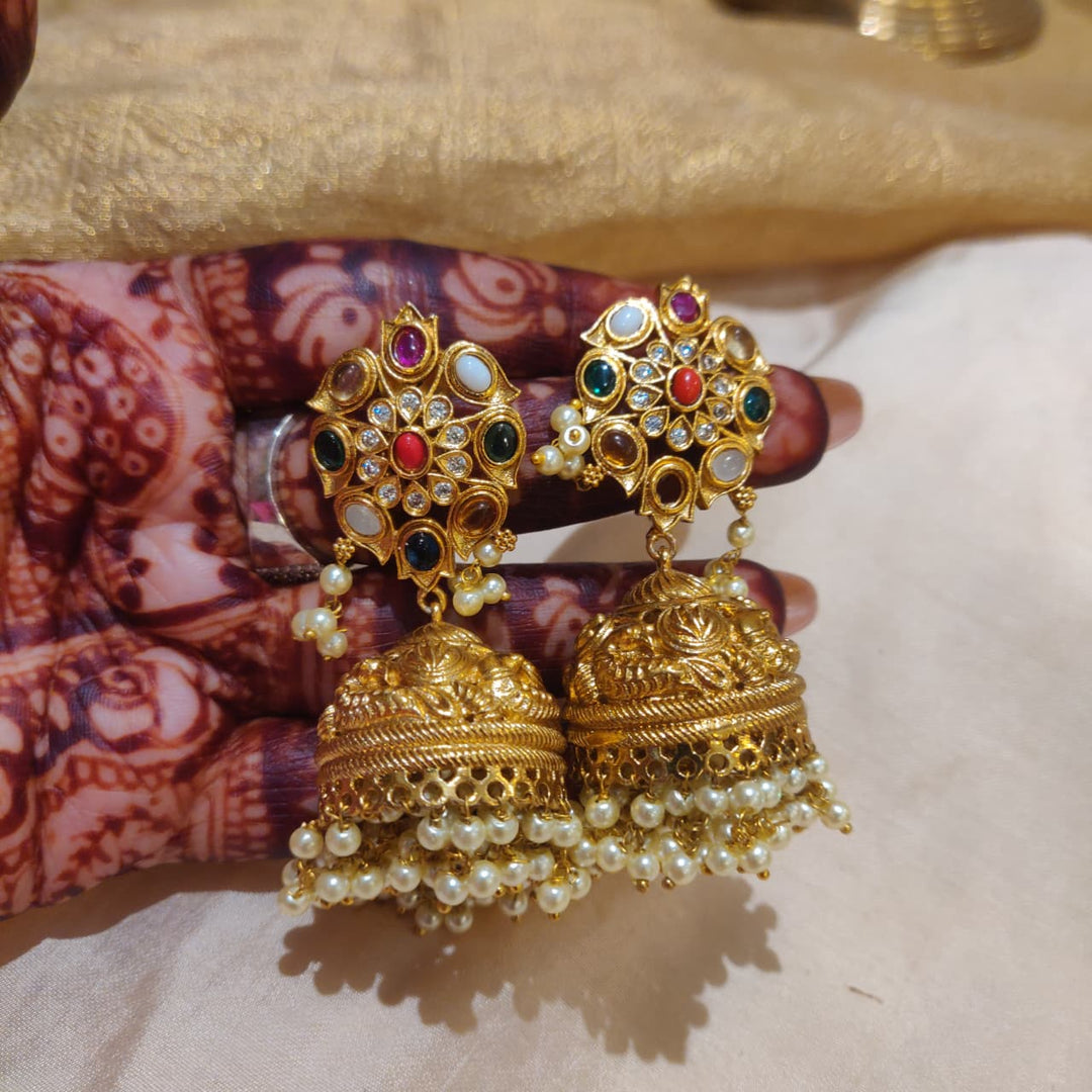 Bespoke Multicolor AD Golden Jhumka