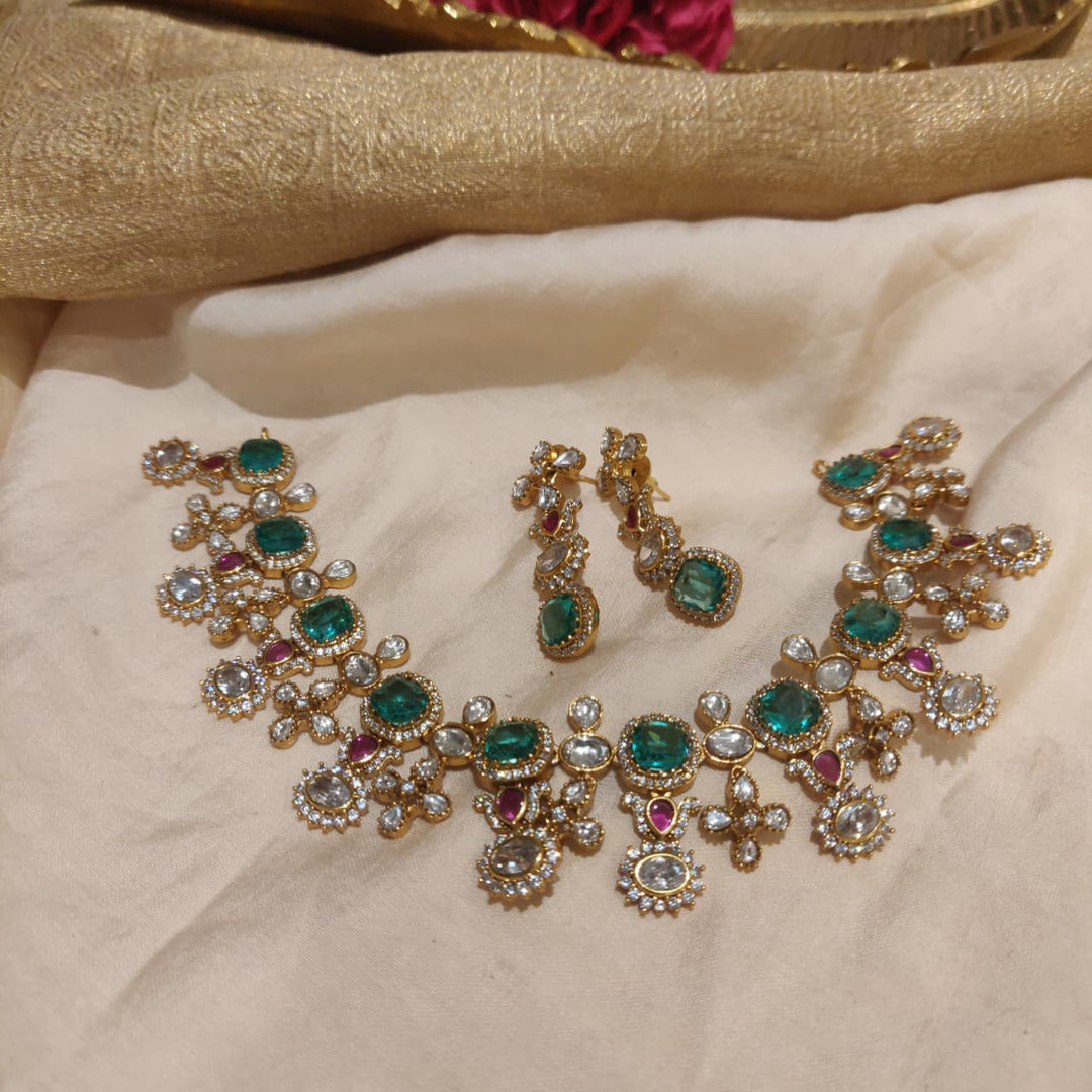 Grand Mint AD Stone Floral Droplet AD Necklace