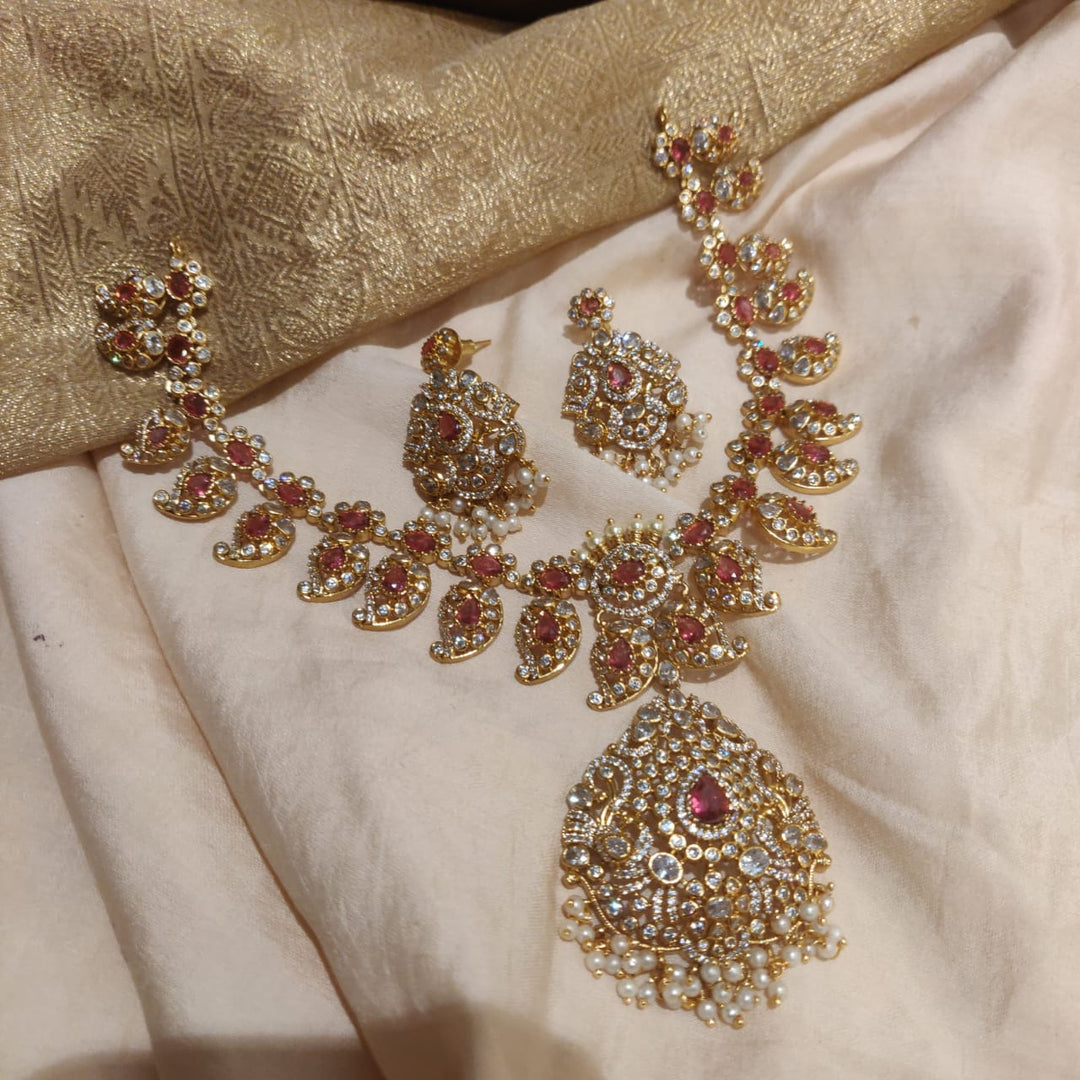 Exquisite Ruby Crystal AD Stone Necklace