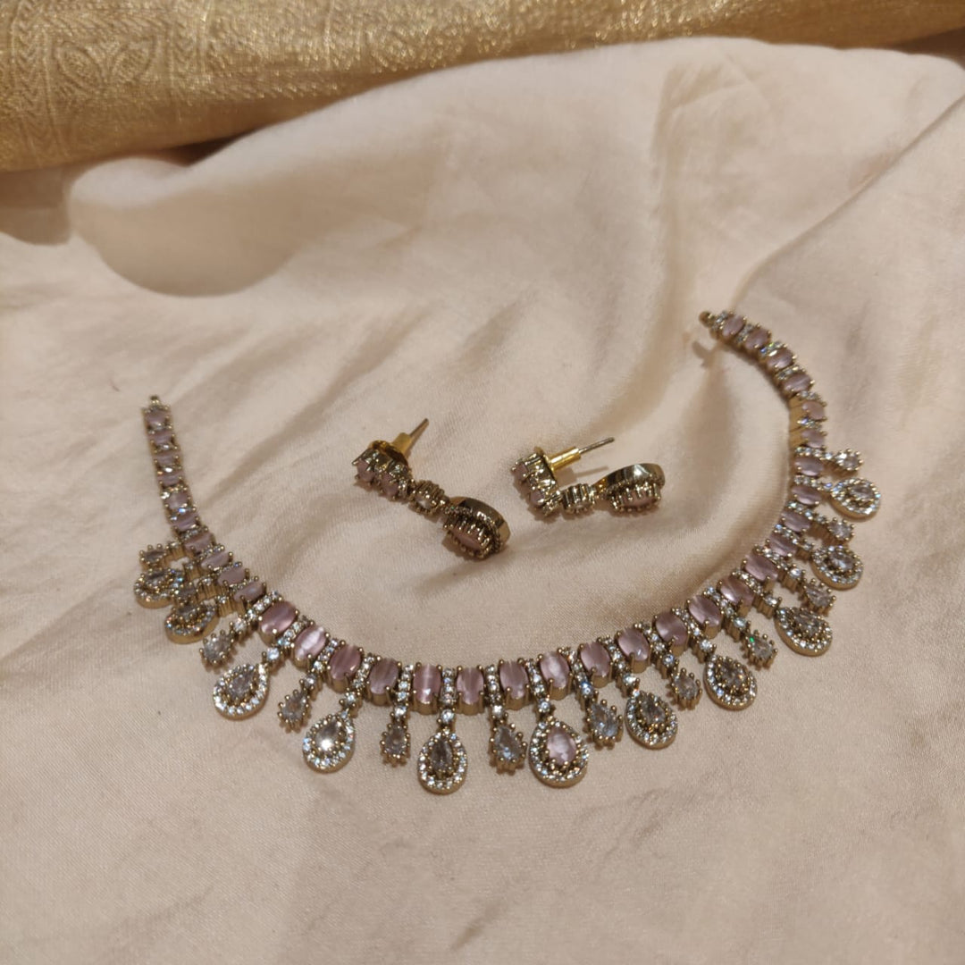 Divine Pink AD Stone Droplet Necklace