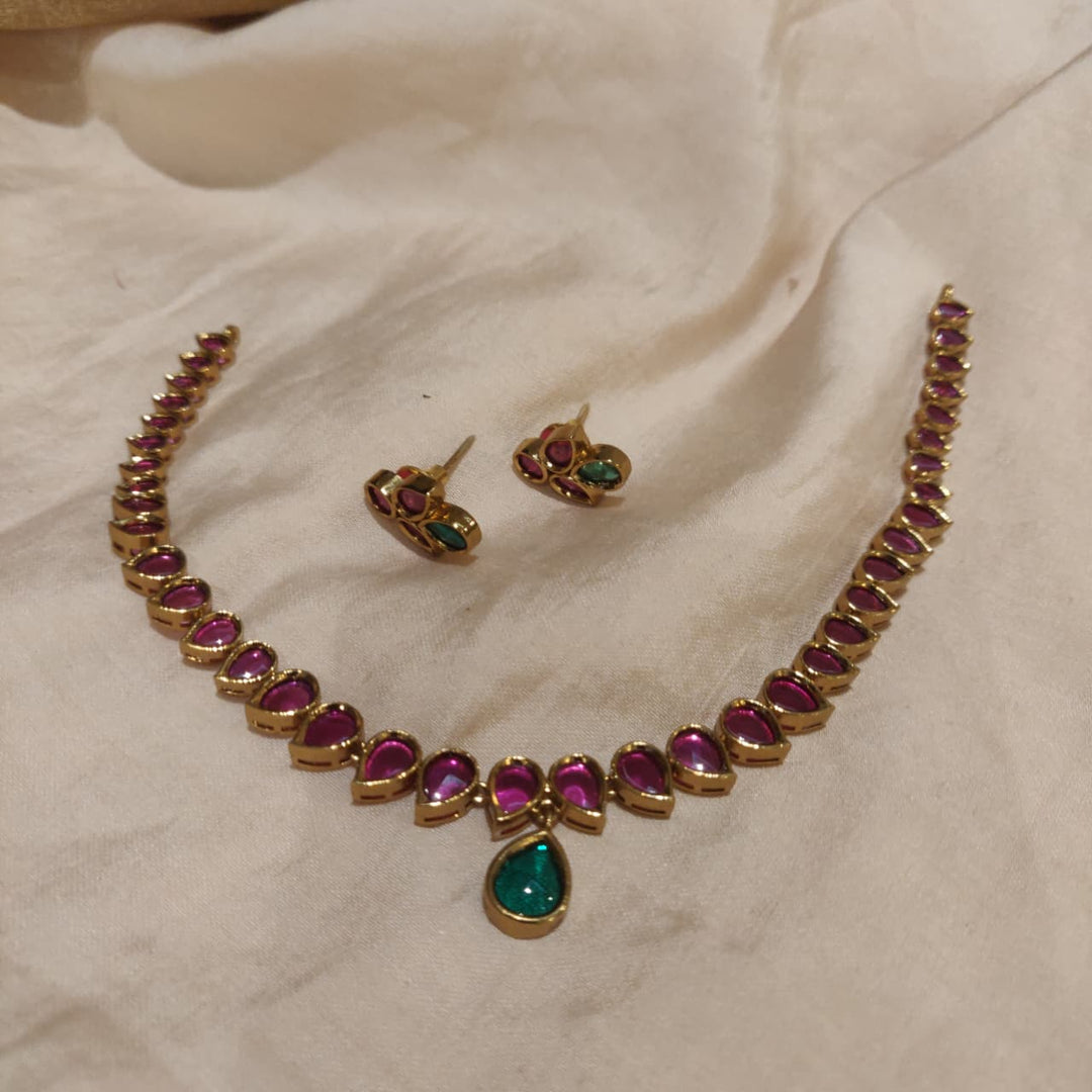 Iconic Ruby Green AD Stone Short Necklace