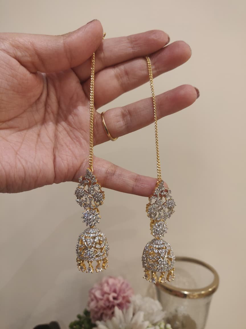 Radiant  CZ Golden Droplet Floral Long Jhumka