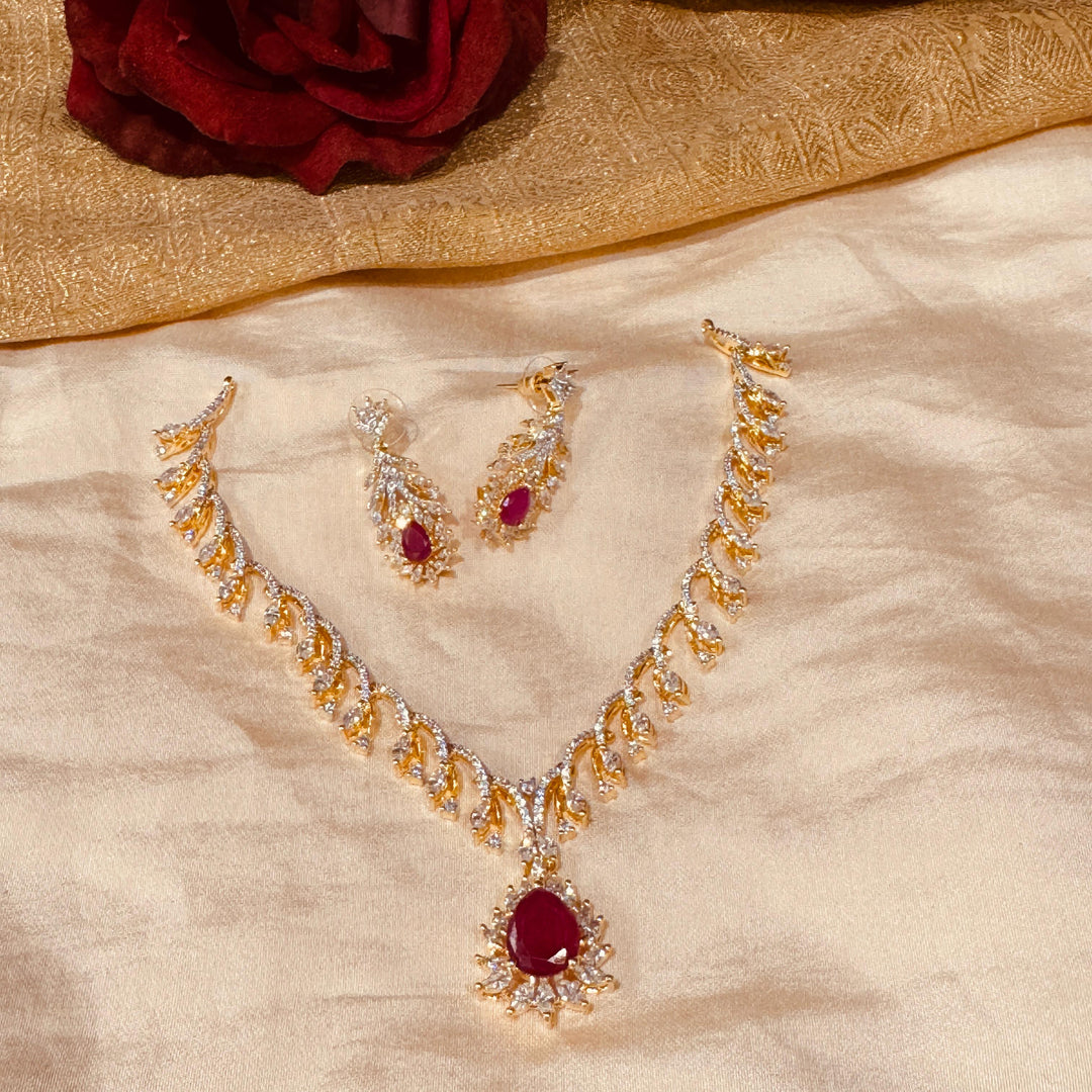 Inimitable CZ Ruby Stone Necklace