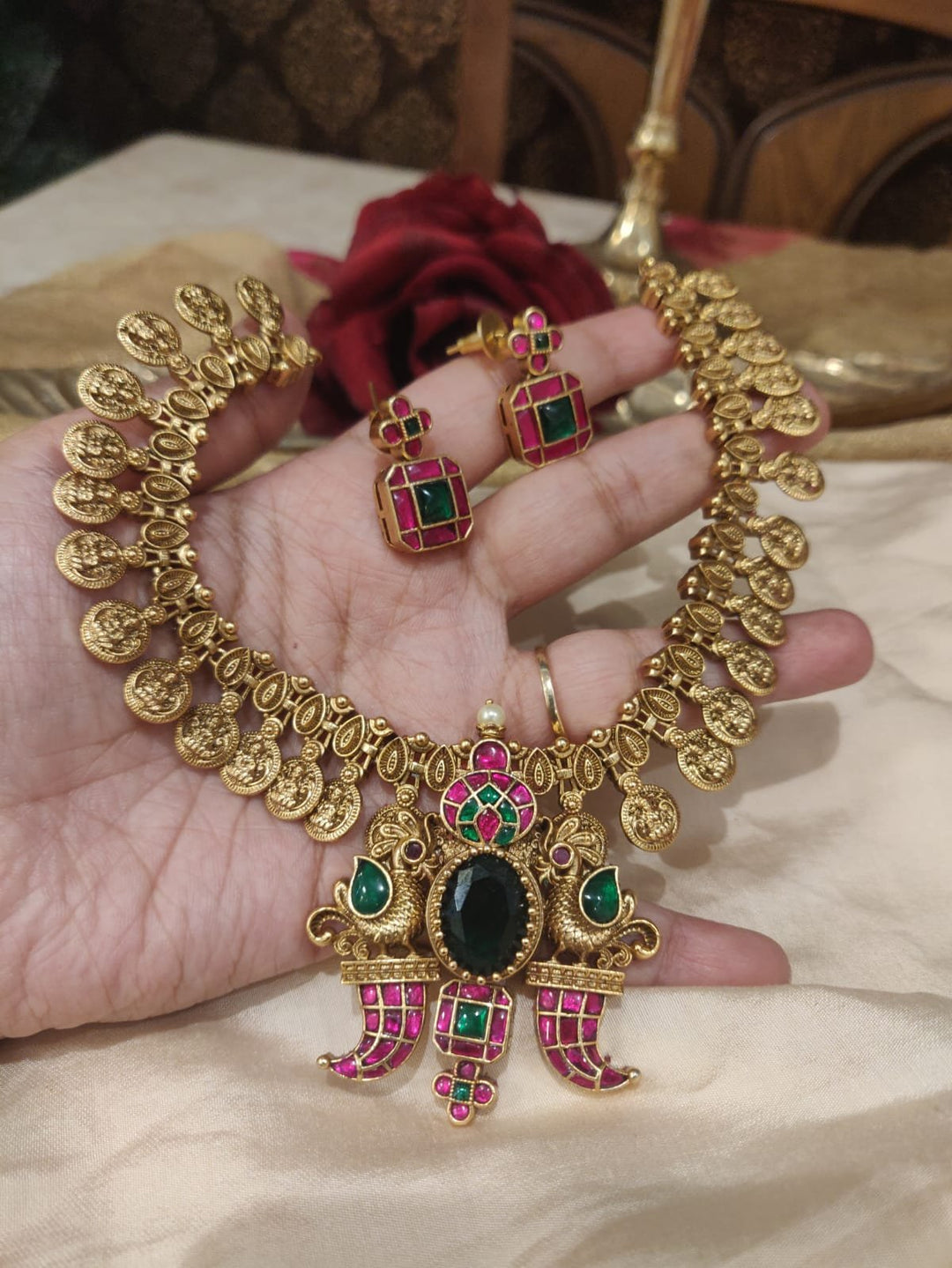 Radiant Lakshmi Coin Peacock Necklace