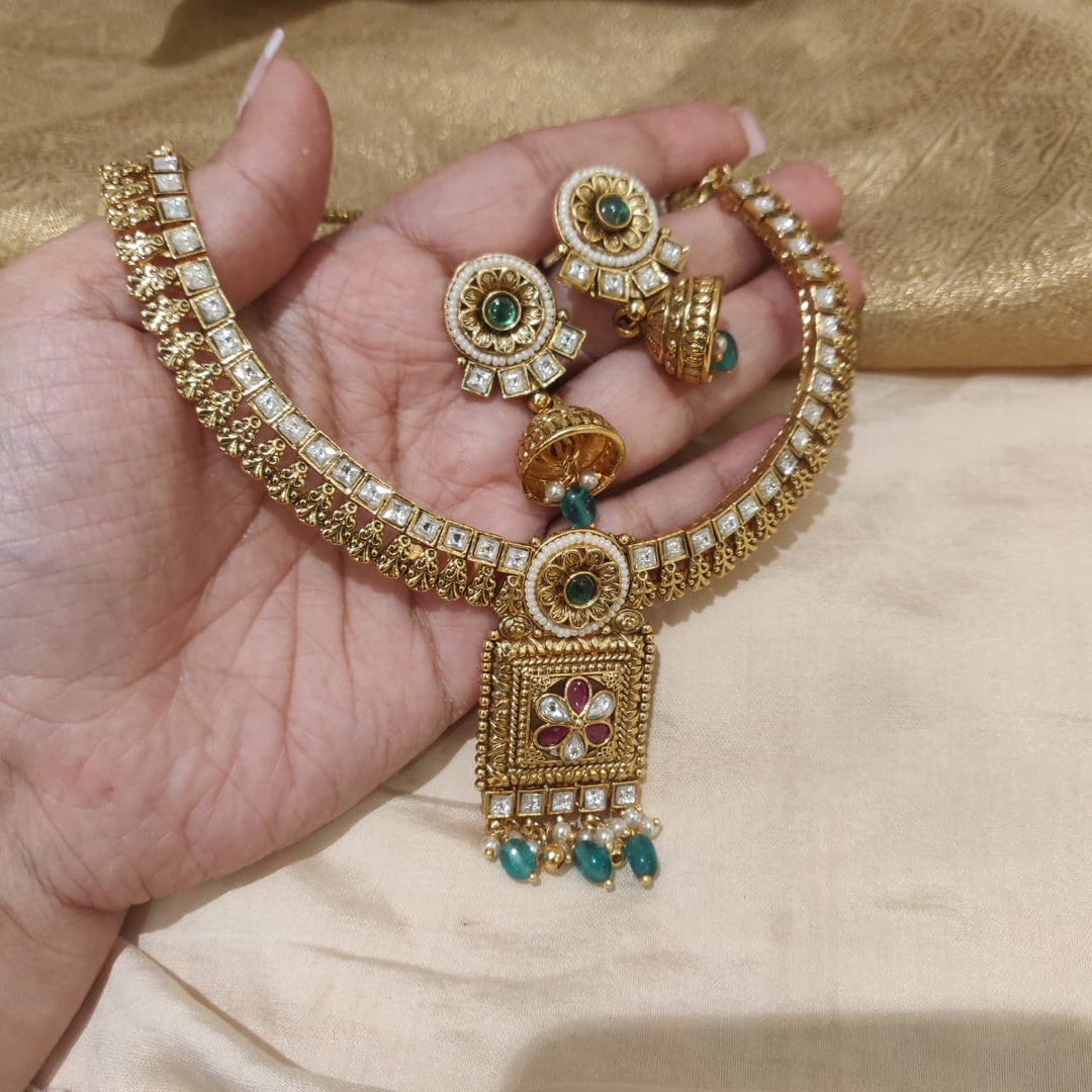 Radiant AD Stone Floral Golden Necklace