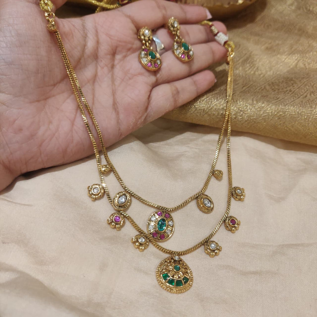 Brilliant 2 Layer Golden AD Stone Chain