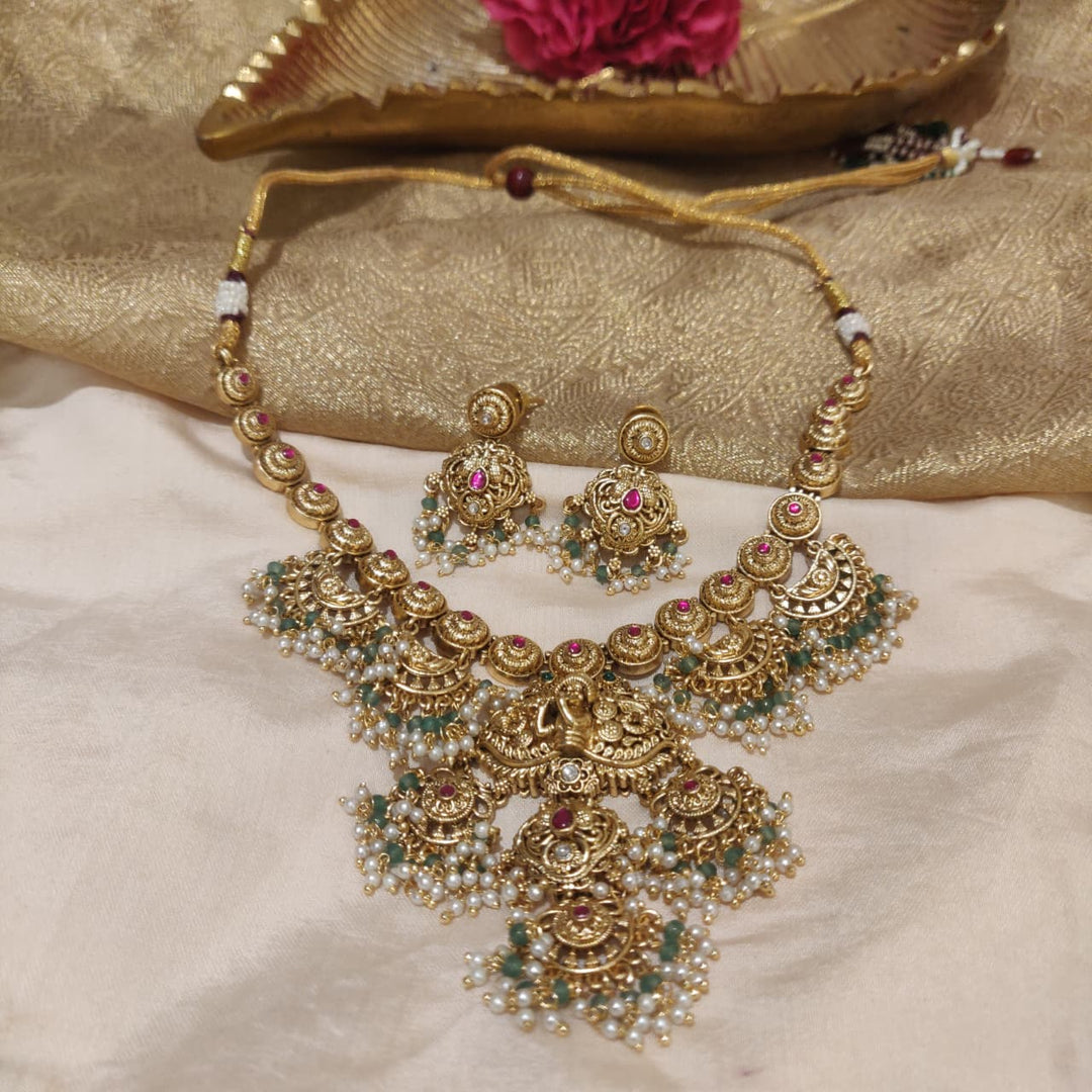 Sparkling Golden Bridal Krishna Droplet Necklace