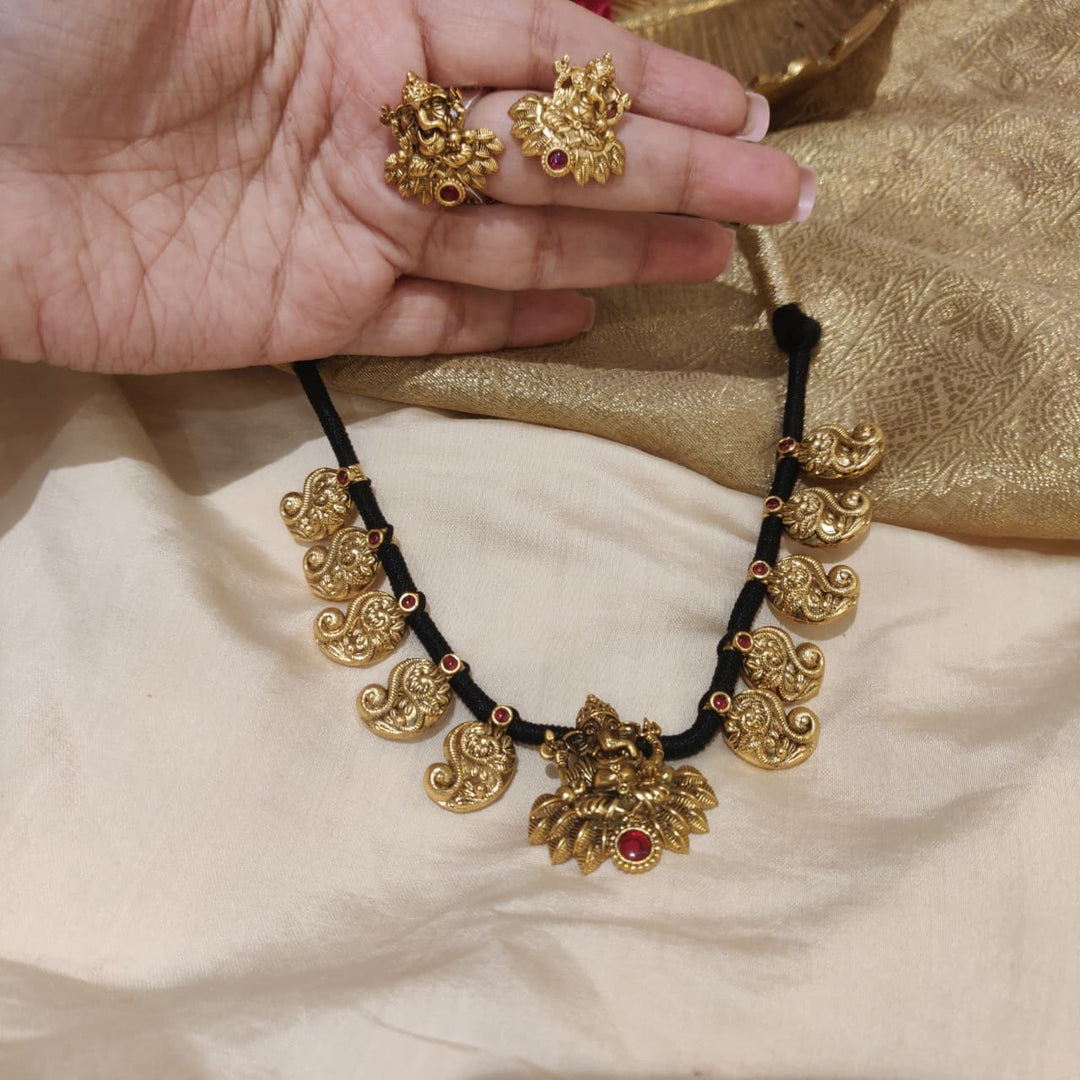 Enchanting Black Thread Ganesh Floral Necklace