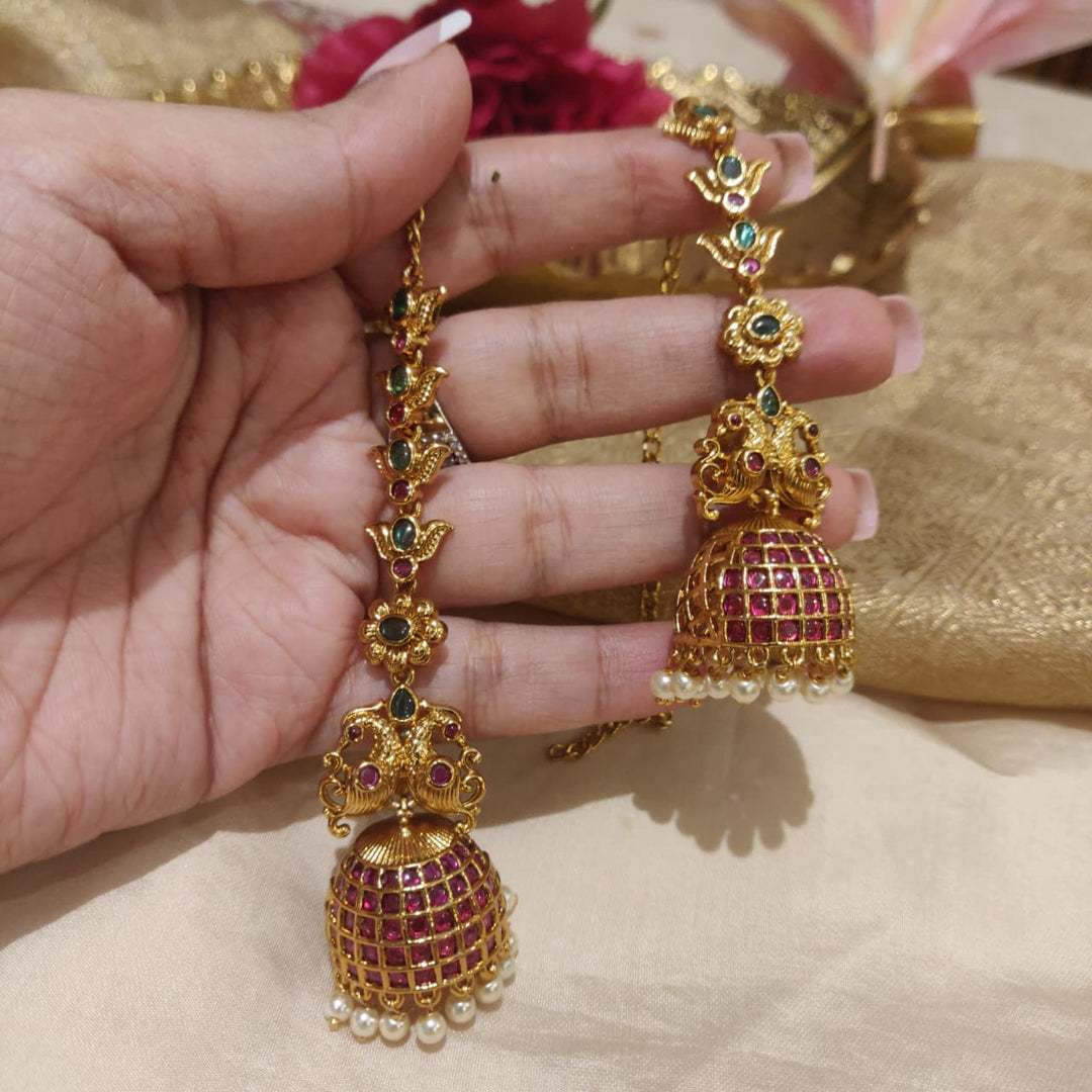 Divine Peacock Floral Ruby Green AD Stone Jhumka