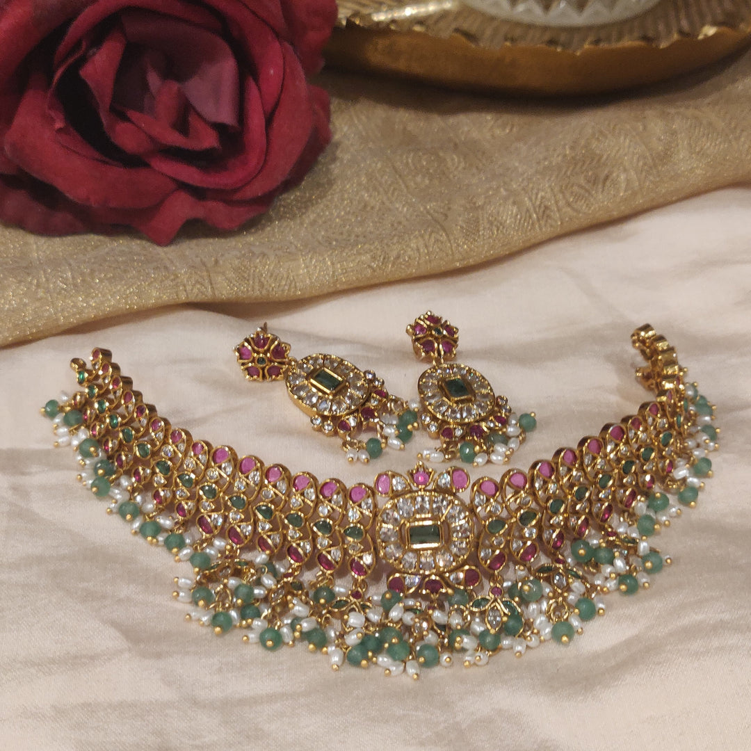 Graceful Ruby Stone Choker with Ricepearl Beads