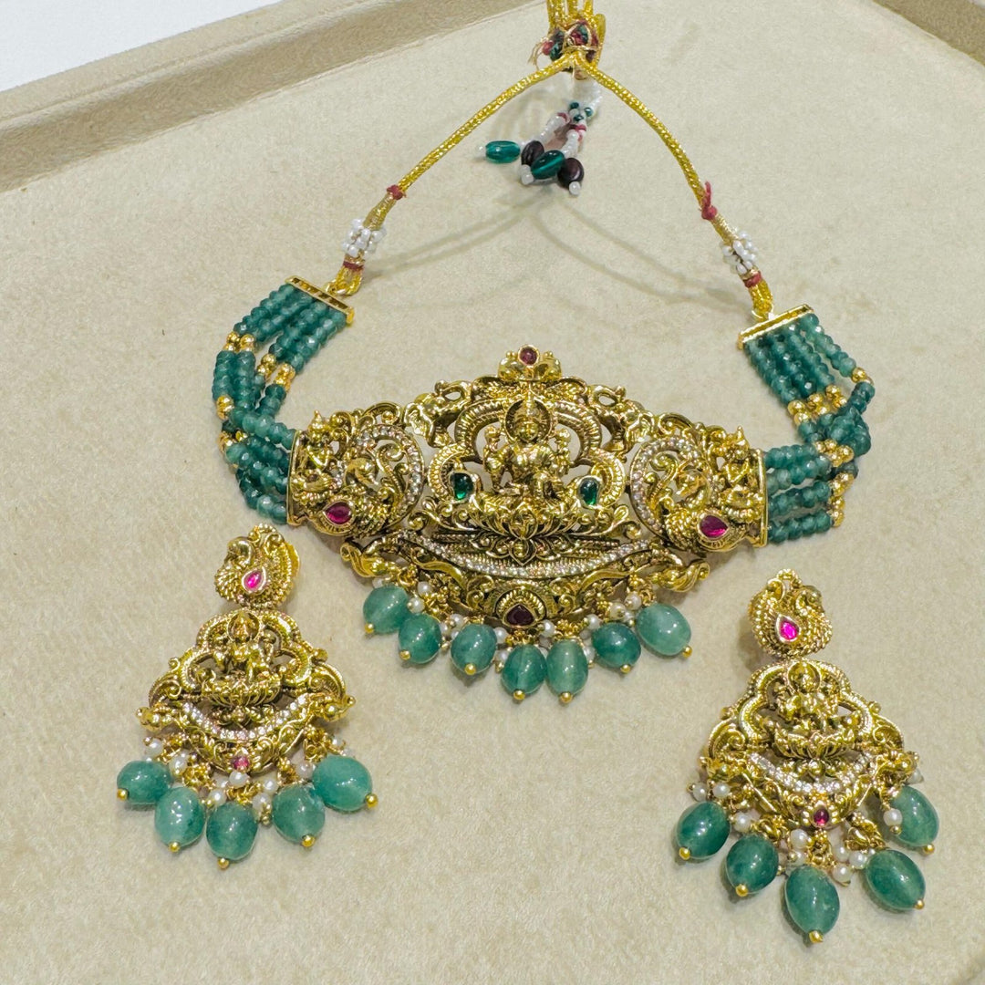 Sought Laxmi design green necklace