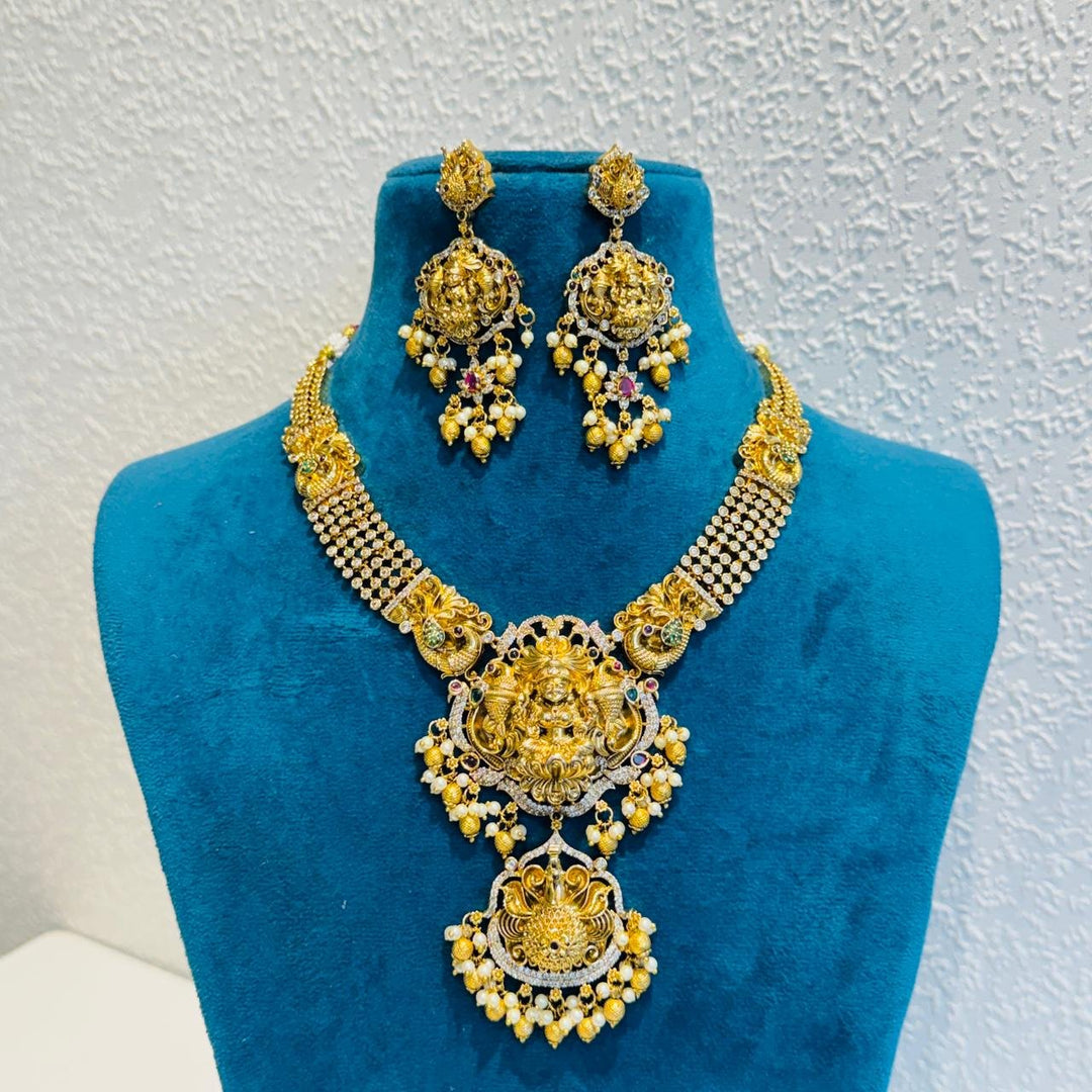 Alluring Temple Long Necklace With Crystal Ad Stone