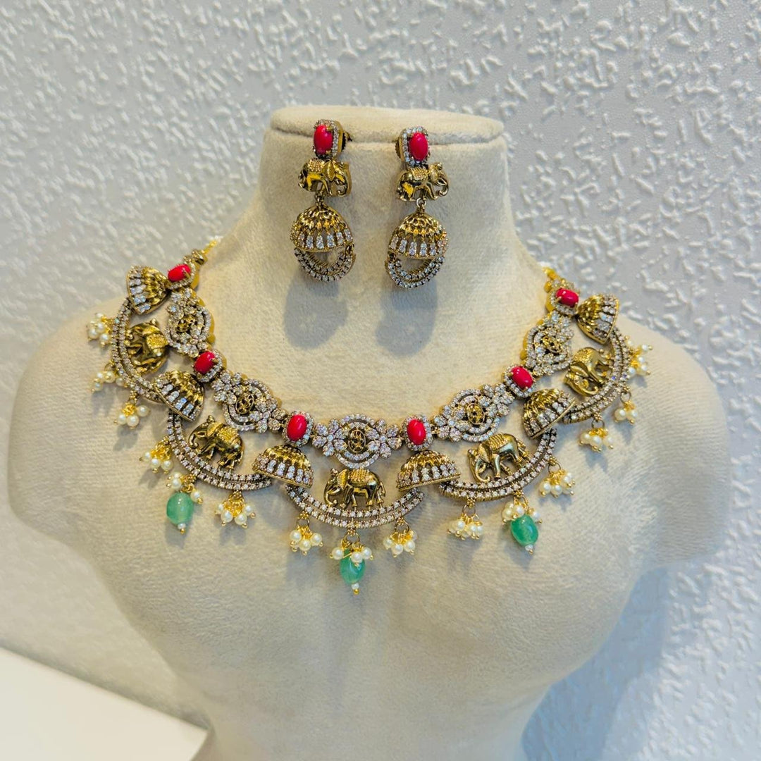 Elegant Elephant Choker With Coral Stone