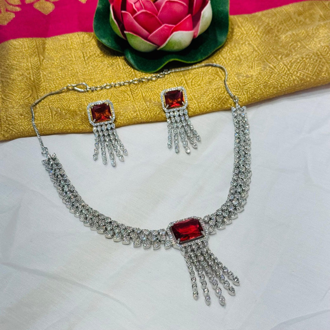 Timeless Ethereal ad stone with ruby stone silver chain necklace