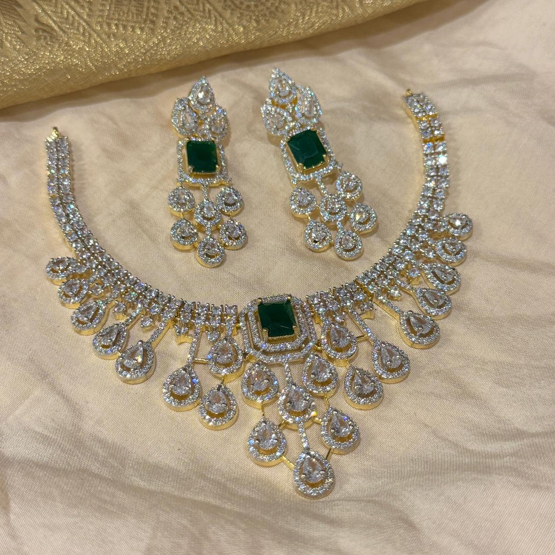 Trendsetting CZ Droplet Green Necklace