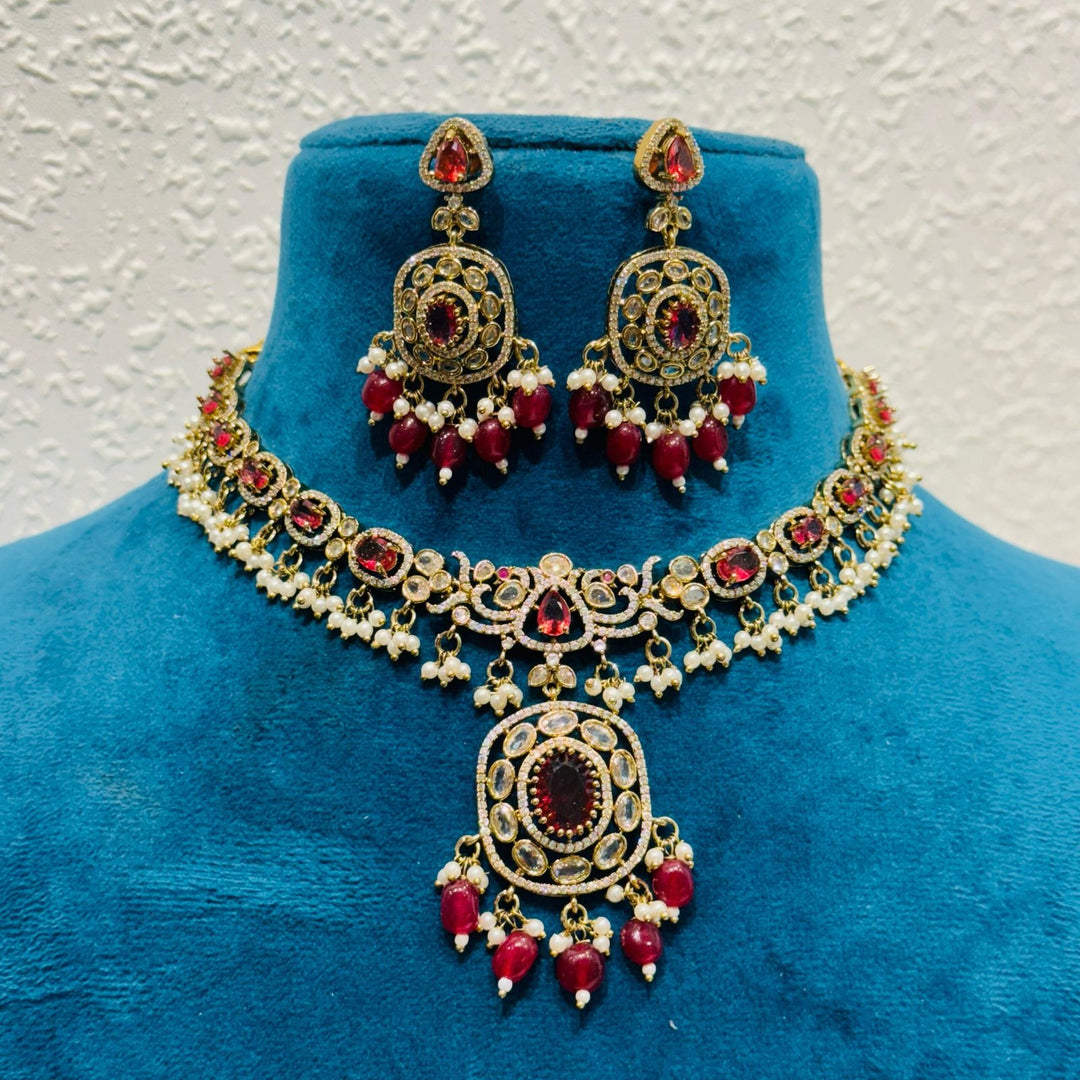 Radiant red blood stone and beads  peacock  with pearls choker necklace