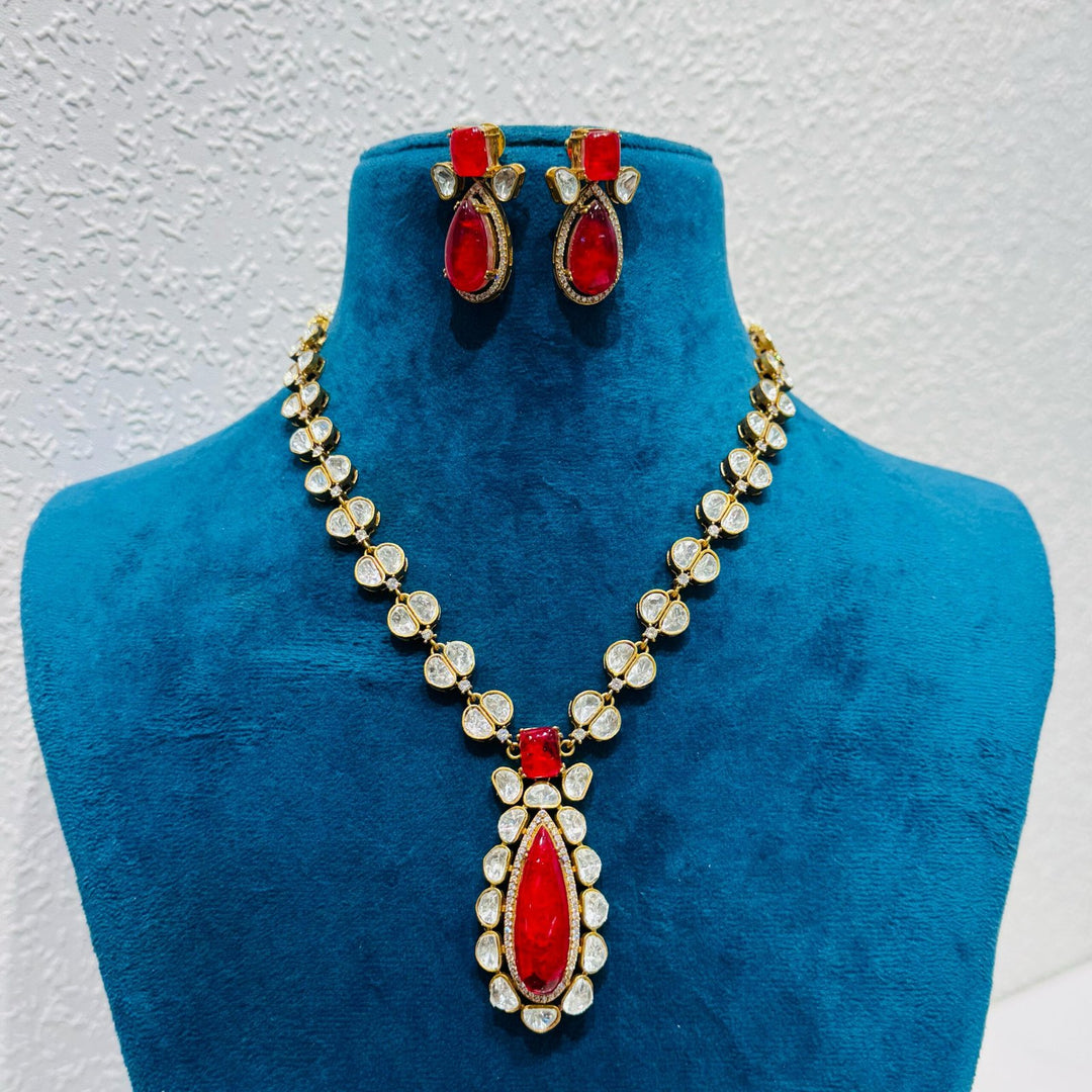 Rare Whimsical Timeless red blood  stone with ad stone golden haar necklace