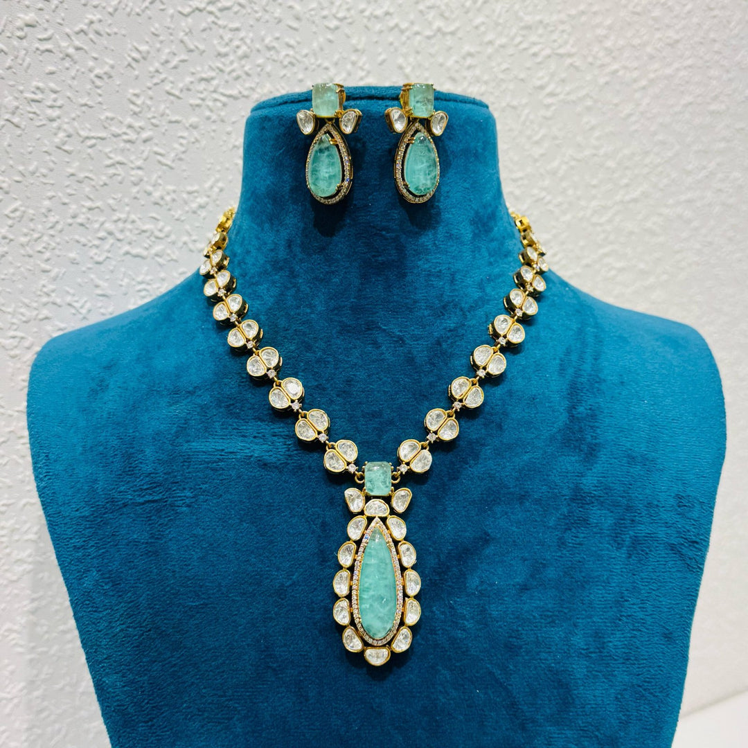 Whimsical Timeless sky blue  stone with ad stone golden haar necklace