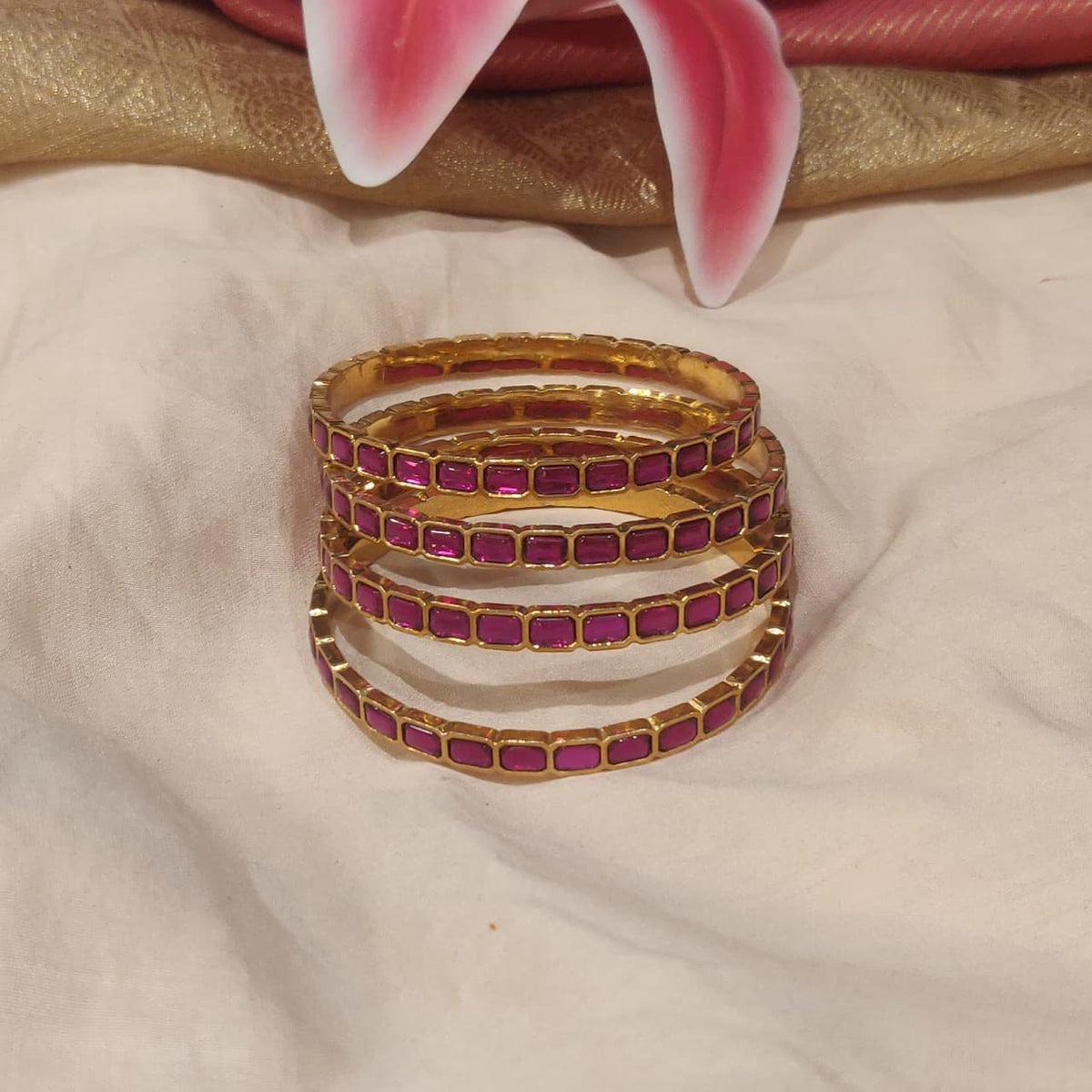 Elegant ruby ad stone bangles set of 4
