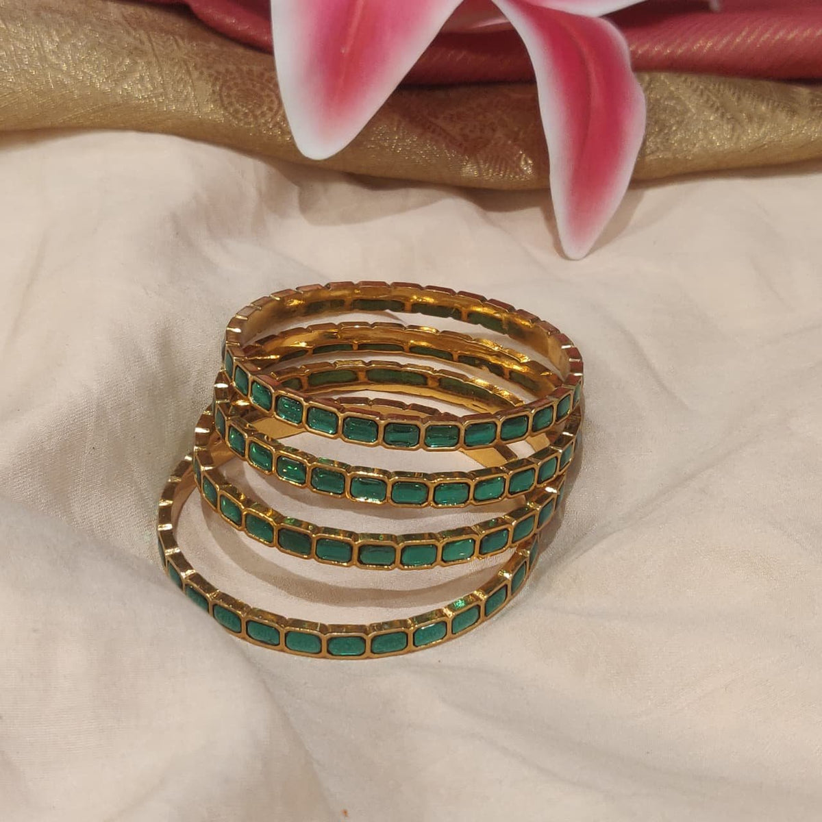 Elegant green ad stone bangles set of 4