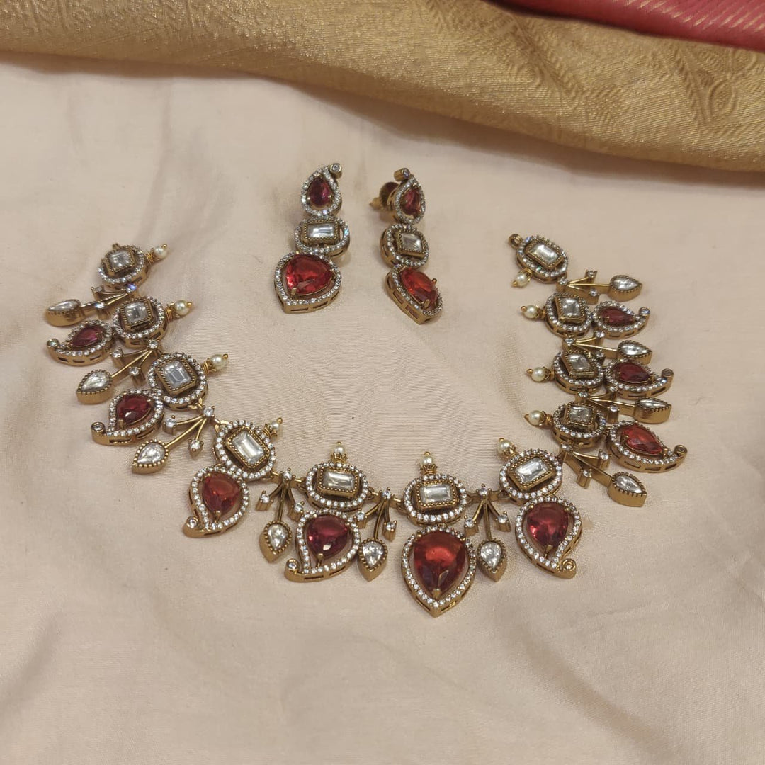 Alluring Leafy Crystal Ruby AD Stone Choker