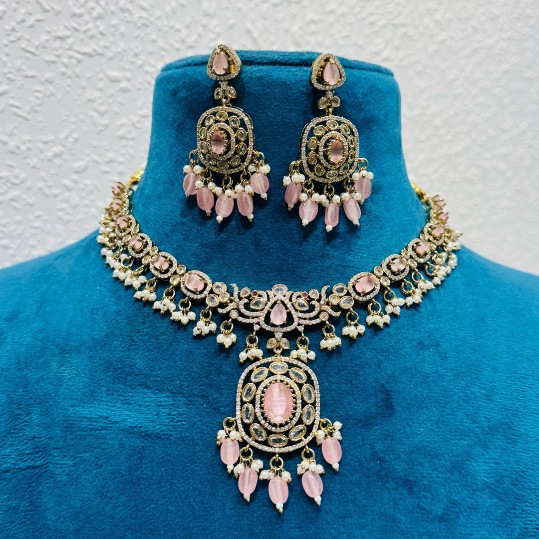 Exquisite Timeless Opulent Radiant pink rose stone and beads  peacock  with pearls choker necklace
