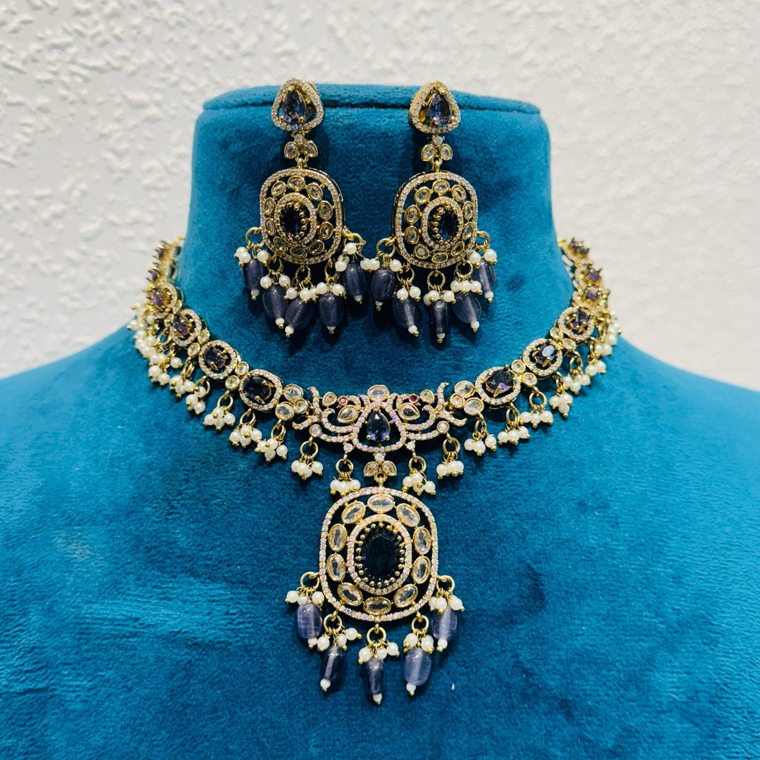 Timeless Opulent Radiant purple stone and beads  peacock  with pearls choker necklace