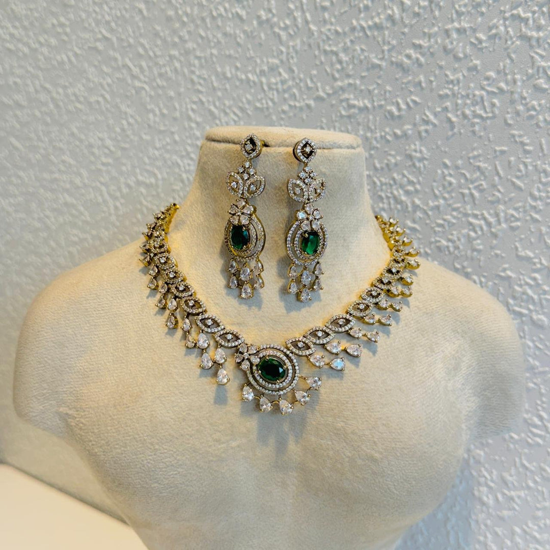 Radiant Crystal Droplet Green Stone Necklace