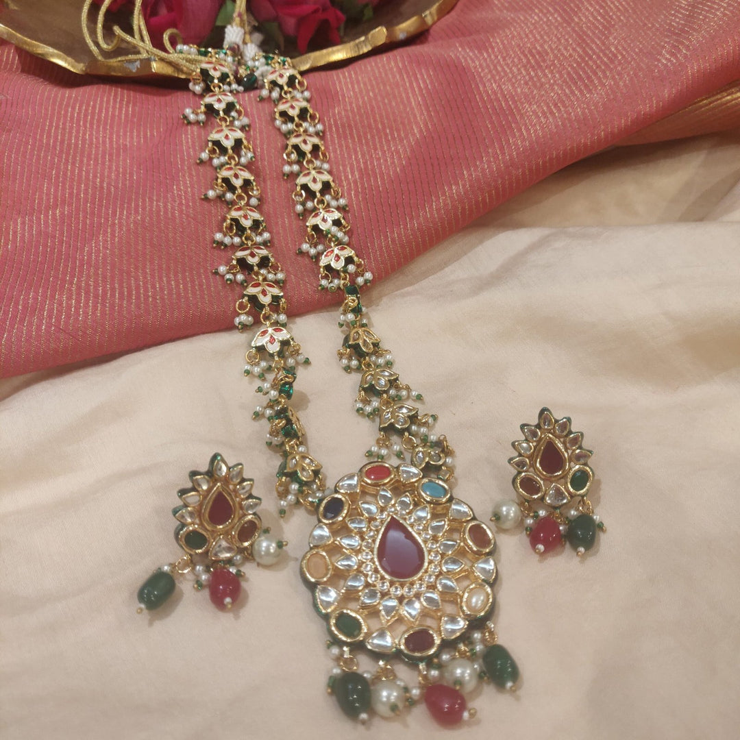 Elegant multi color with  lotus design with pearls haar necklace
