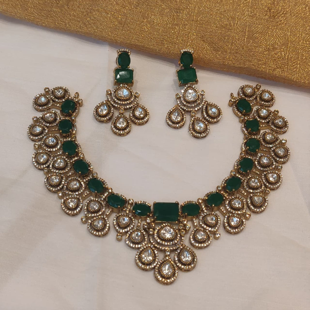 Radiant Crystal Stone Droplet Choker With Green AD Stone