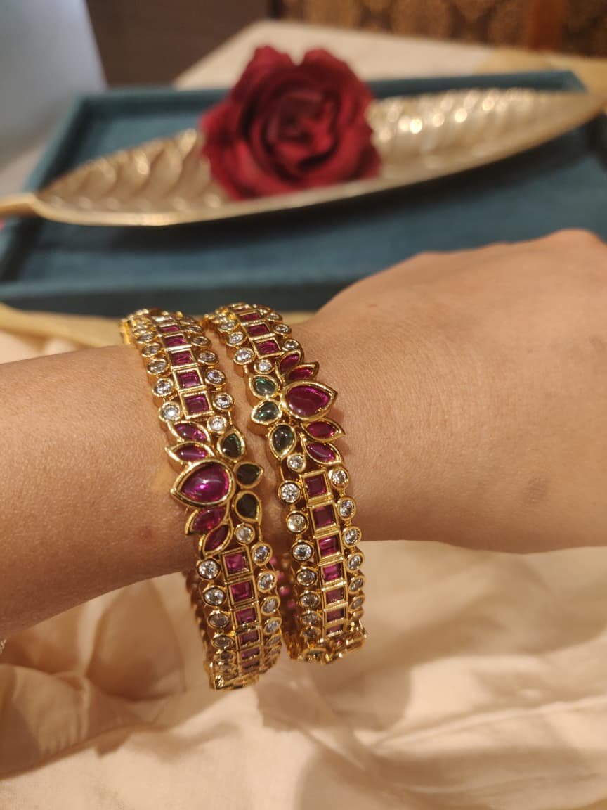 Traditional kundan & ruby style bangle set 2