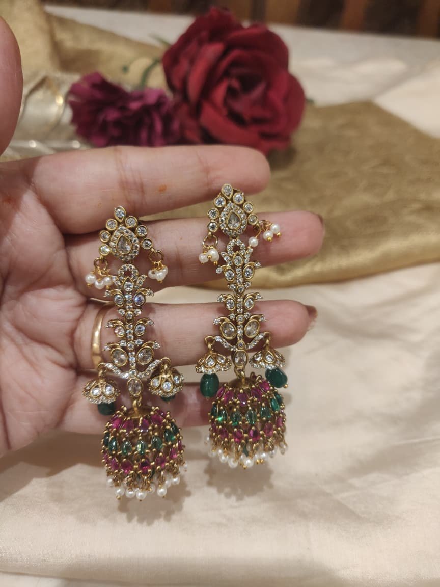 Exquisite Droplet Crystal Ruby Stone Jhumka