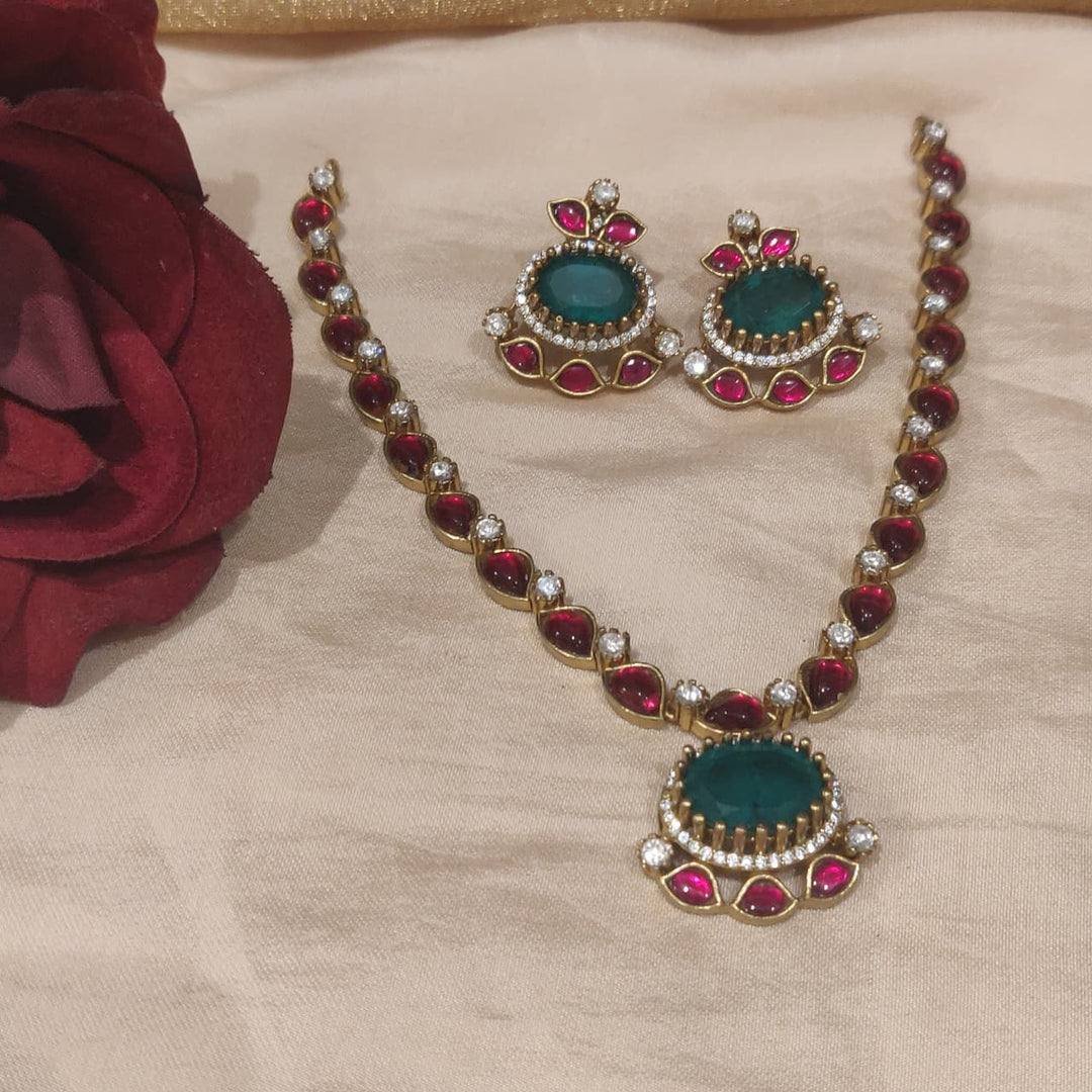 Alluring Ruby Mint Jaduo Stone Necklace
