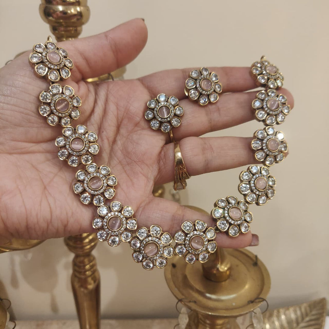 Opulent Floral AD Pink Stone Choker