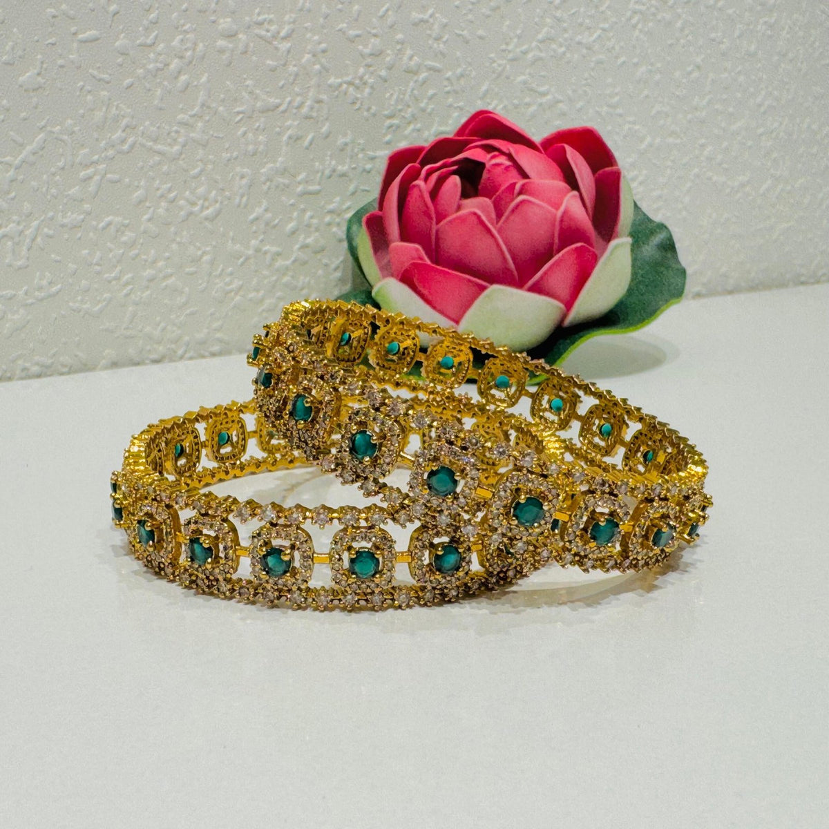 Radiant green ad stone bangles set of 2