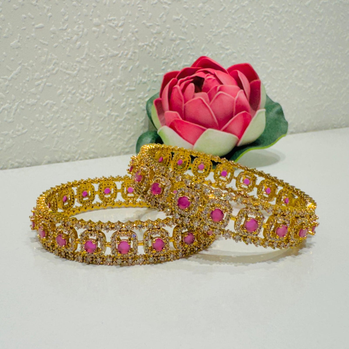 Radiant ruby ad stone bangles set of 2