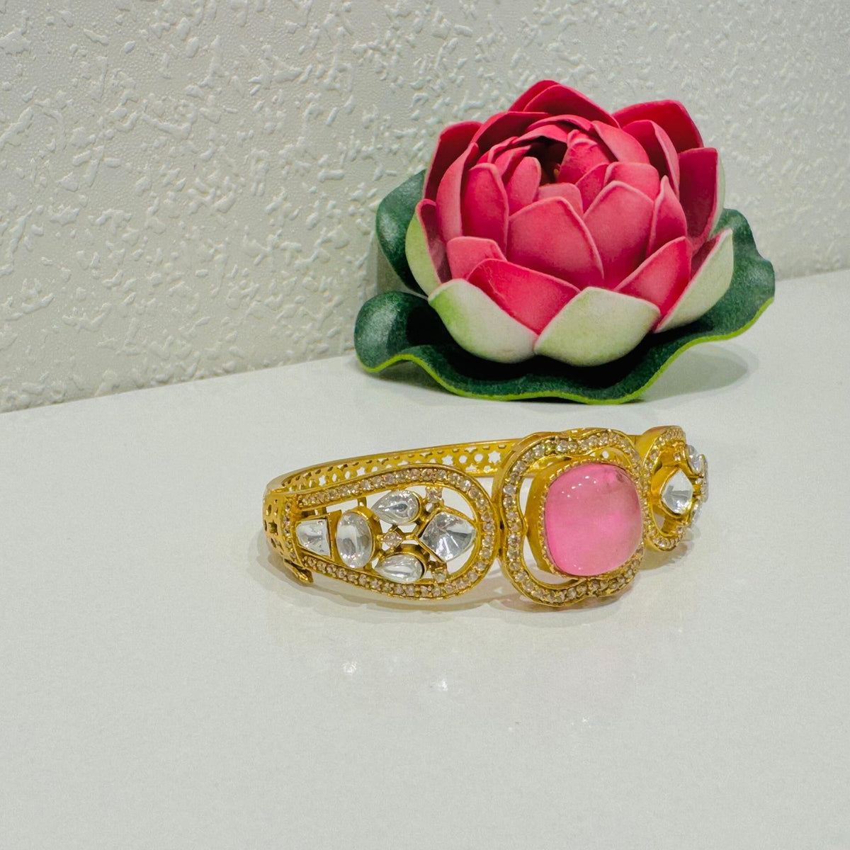 Lustrous crystal stone kada with pink ad stone