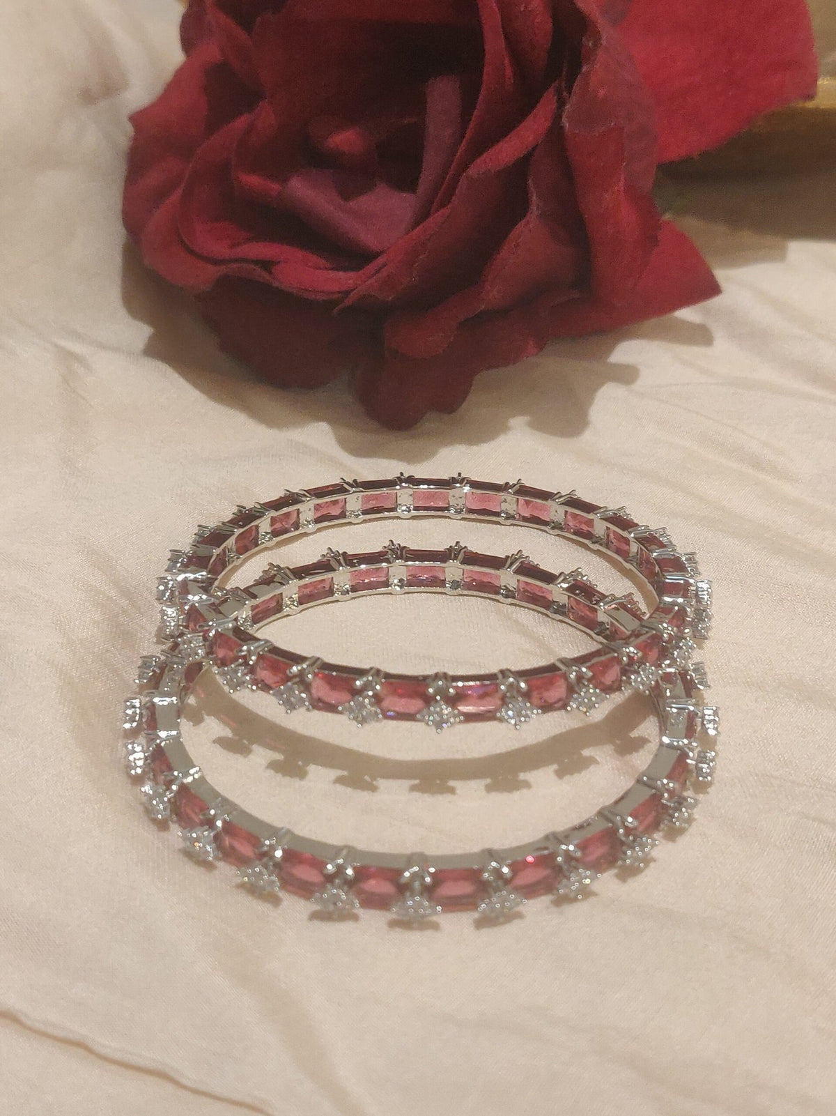 Exquisite cz bangles with ruby stone set of 2