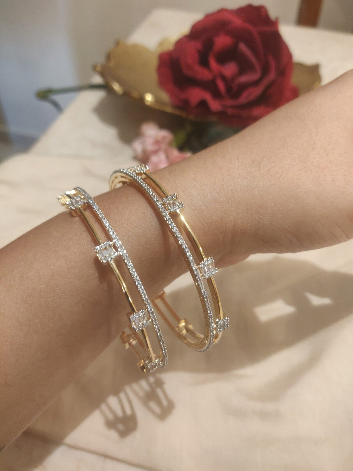 Radiant crtsal ad stone bangles set of 2