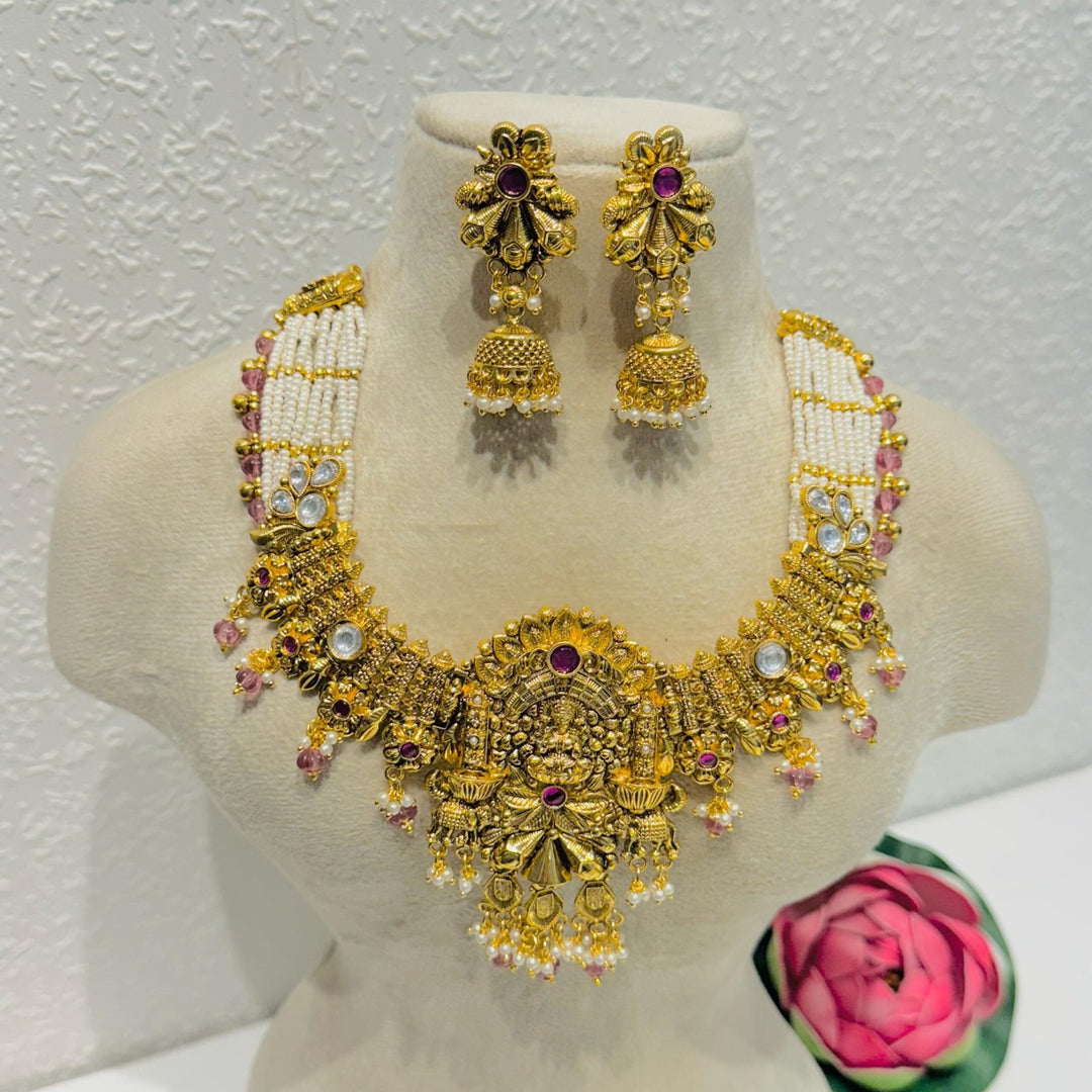 Laxmi temple design golden necklace