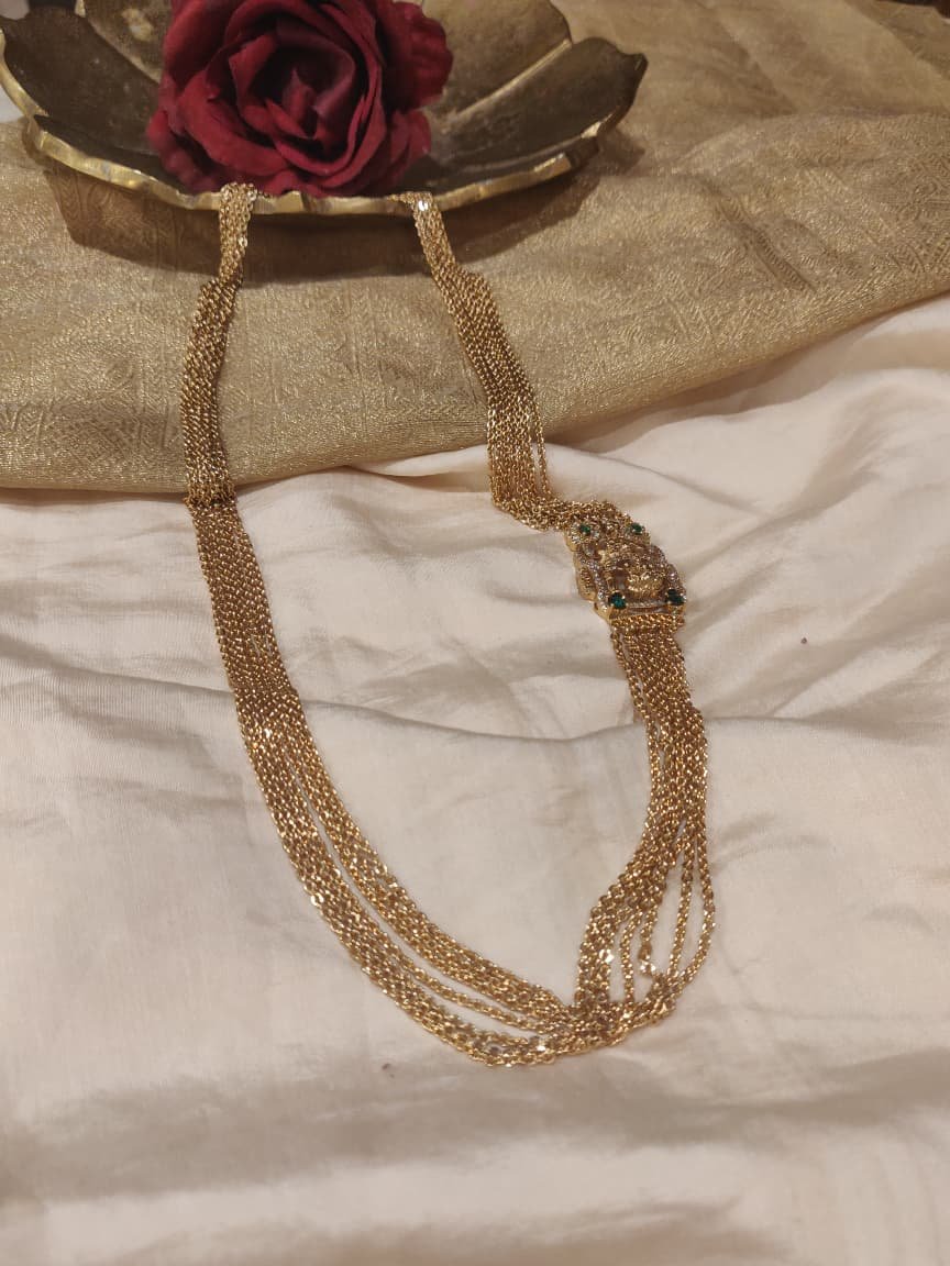 Divine Multilayer Lakshmi Chain With Green Ad Stone