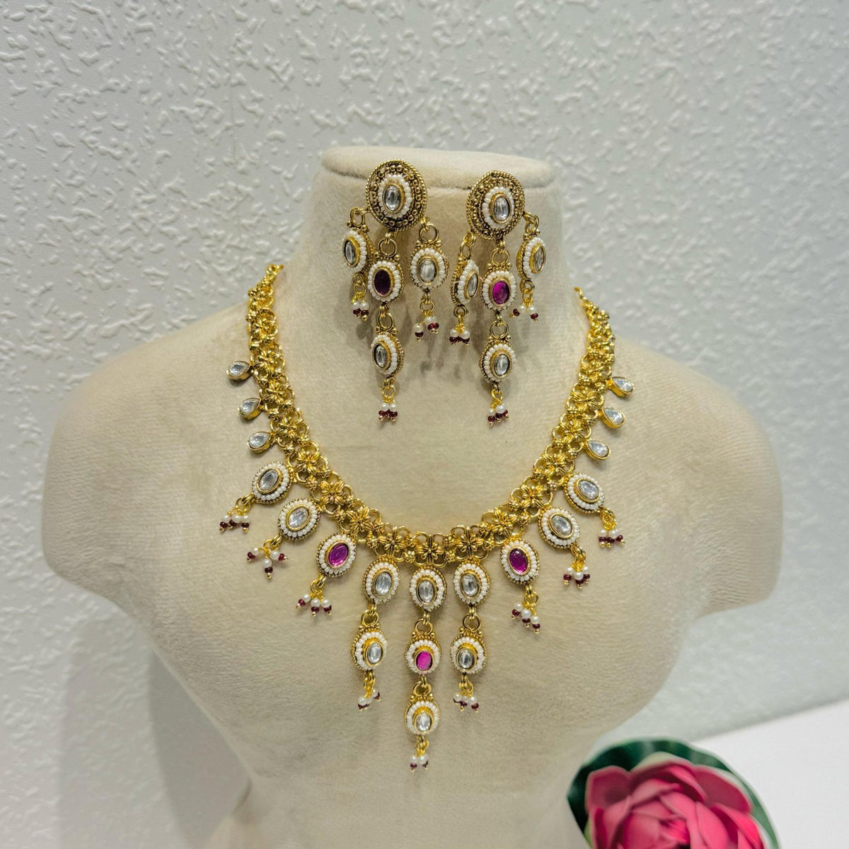 Ruby golden link bridal necklace