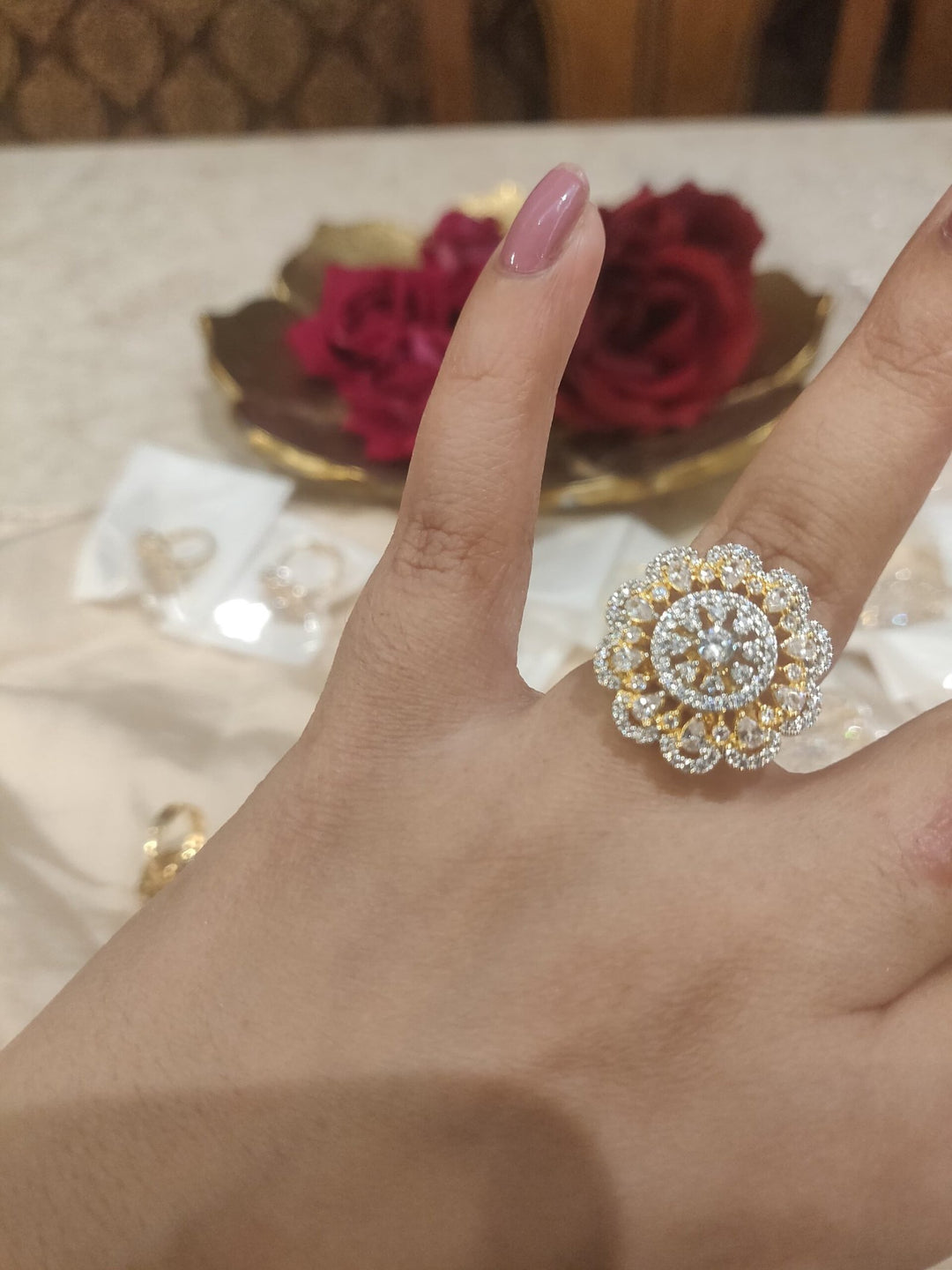 Timeless Crystal Stone Floral Round Ring