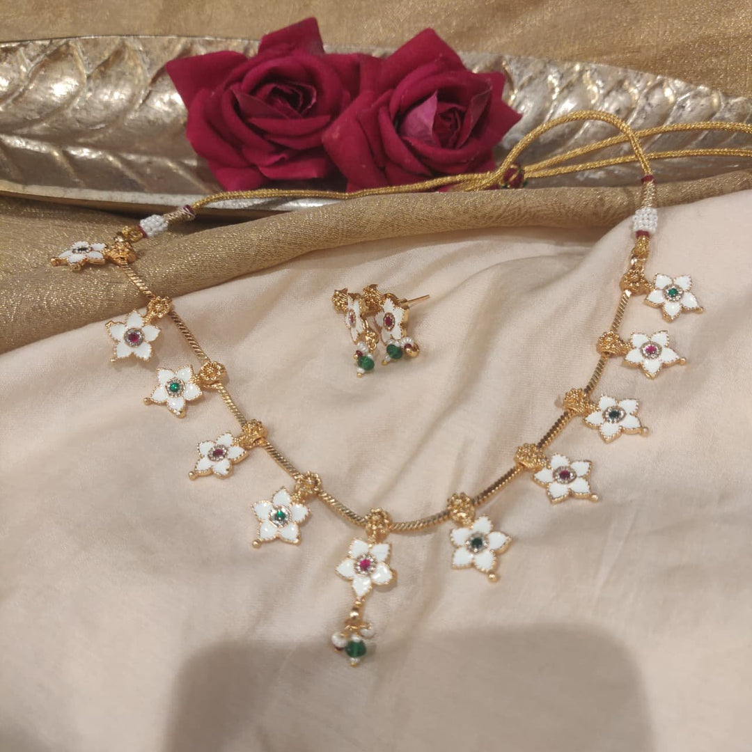Dazzling Ruby Green Stone Flroal Golden Chain