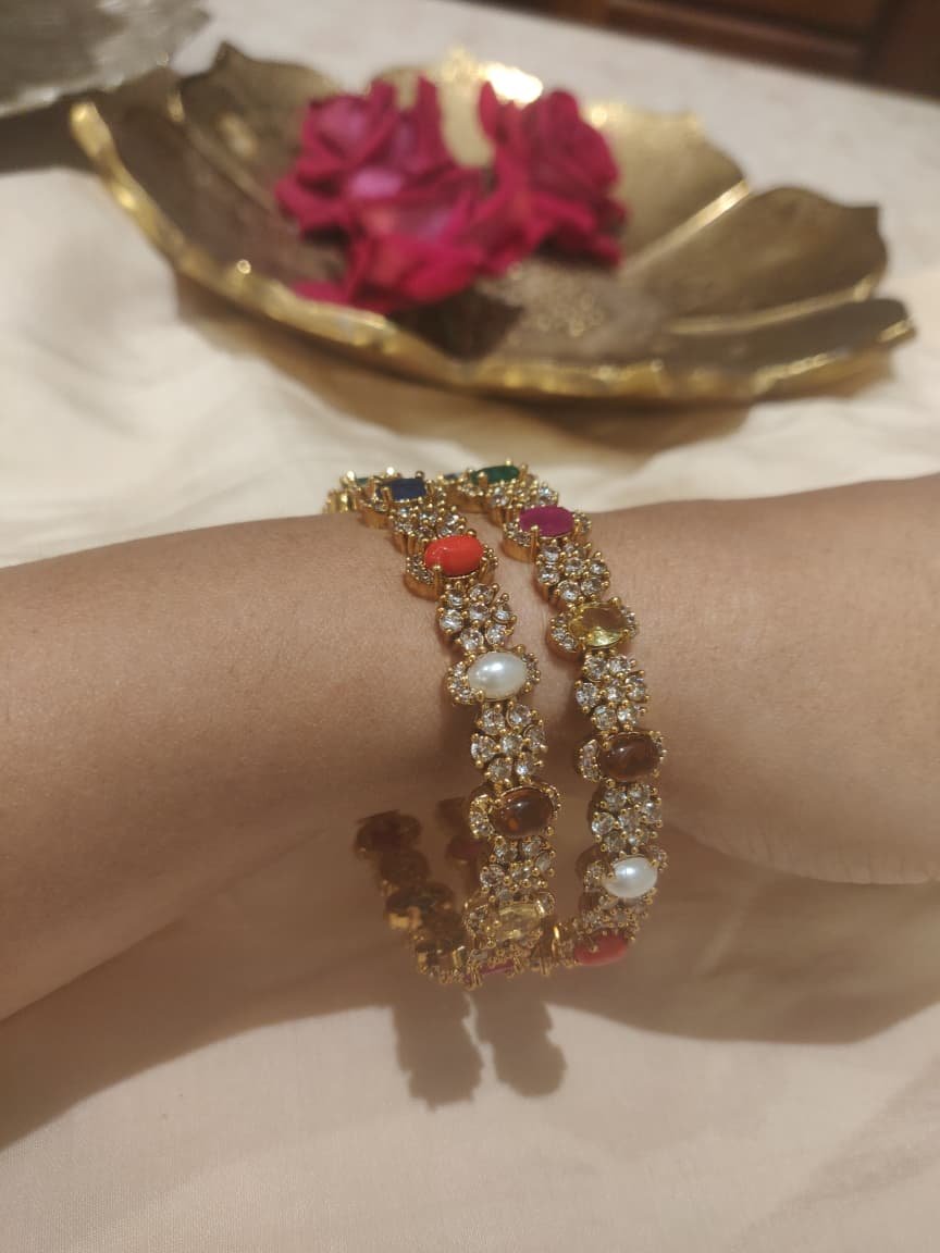Whimisical multicolor floral bangle set of 2