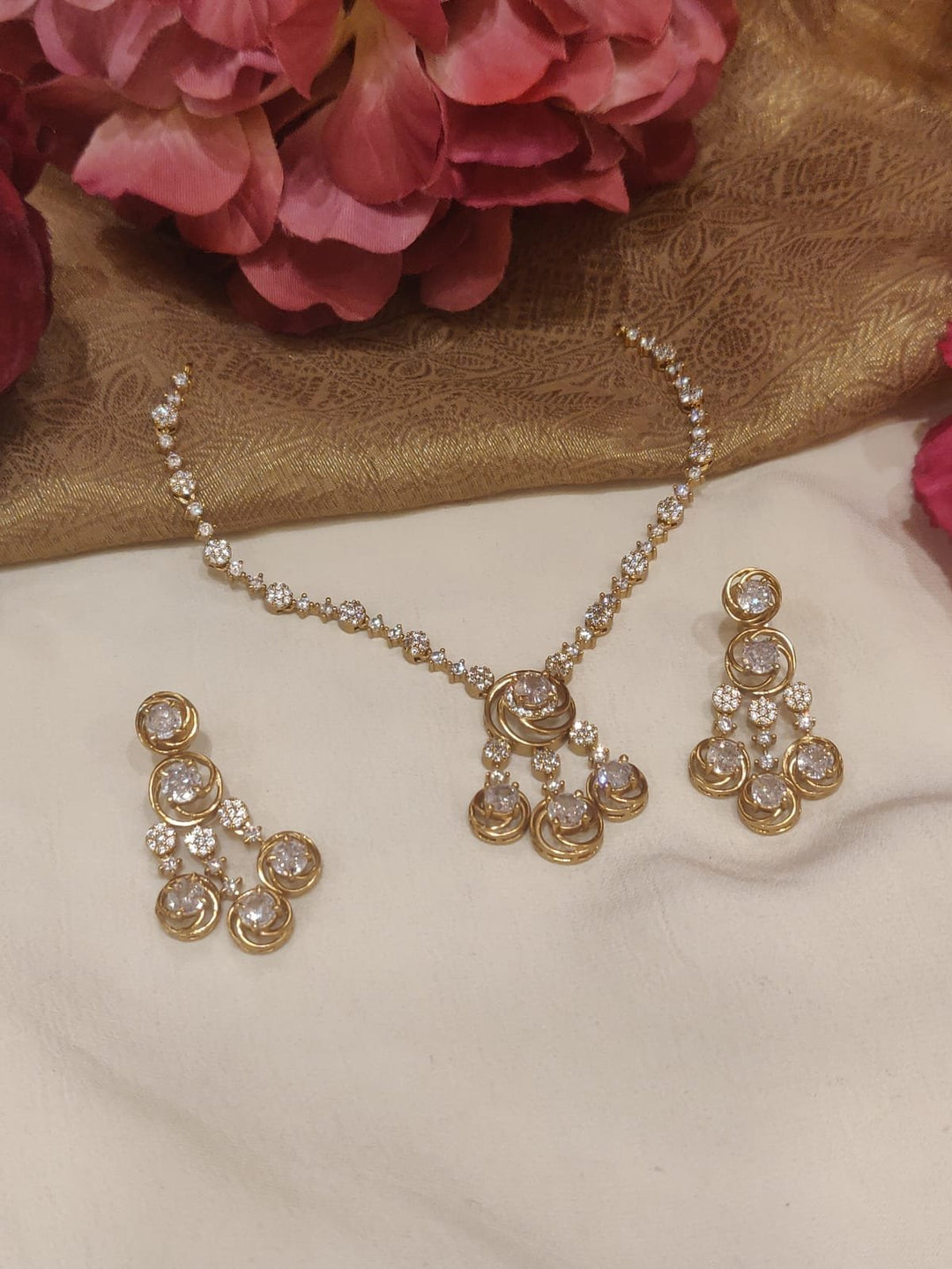 Whimsical Gold Plated Crystal Stone Styled AD Necklace Short