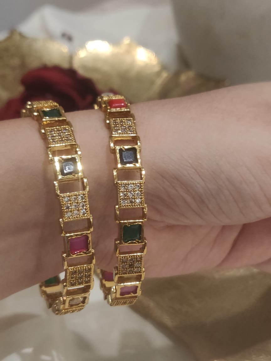 Multicolour stone bangle set of 2